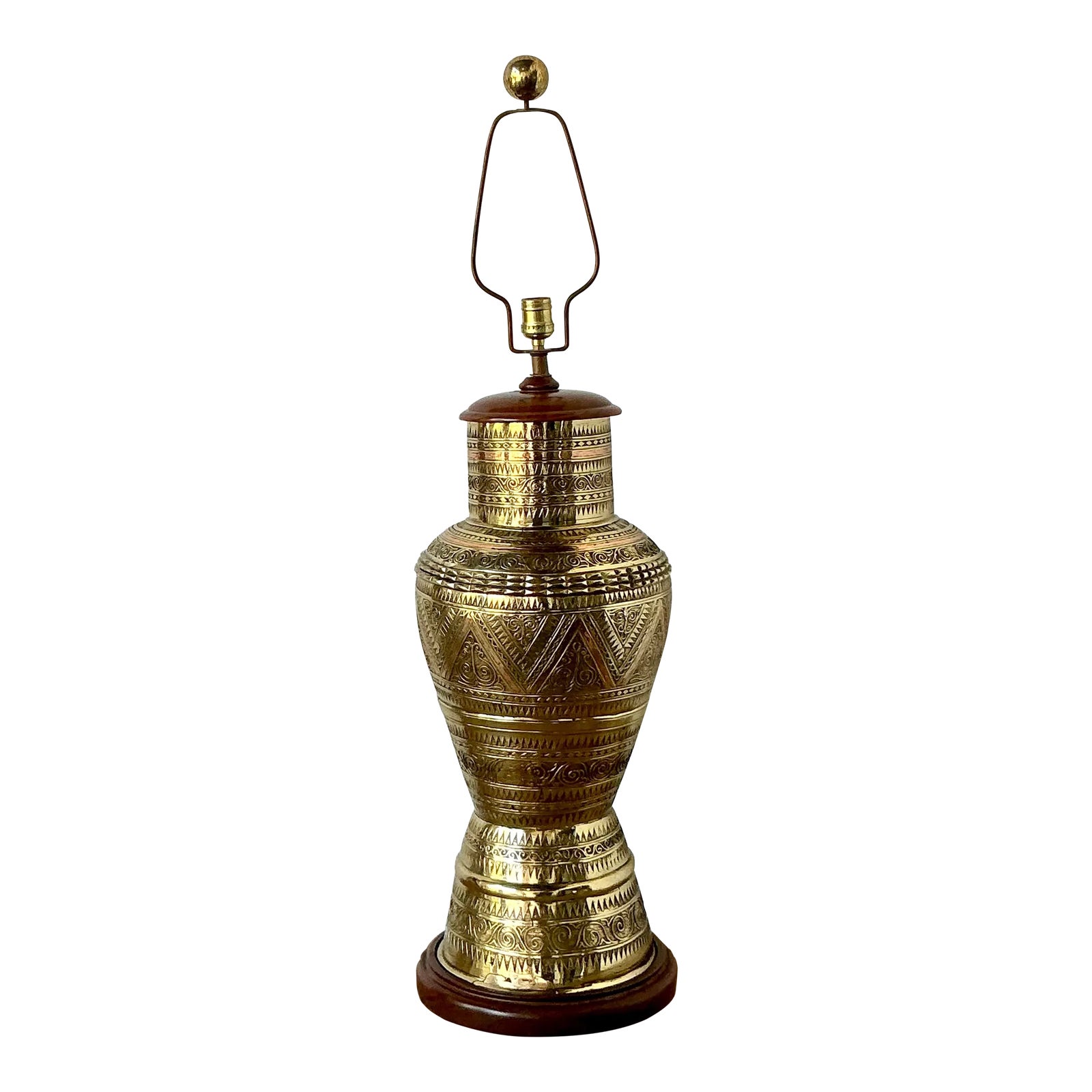 Vintage Boho Tooled Brass Lamp