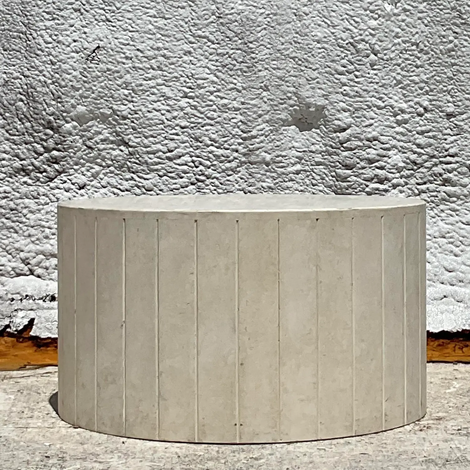 Vintage Boho Travertine Drum Coffee Table - Detail view