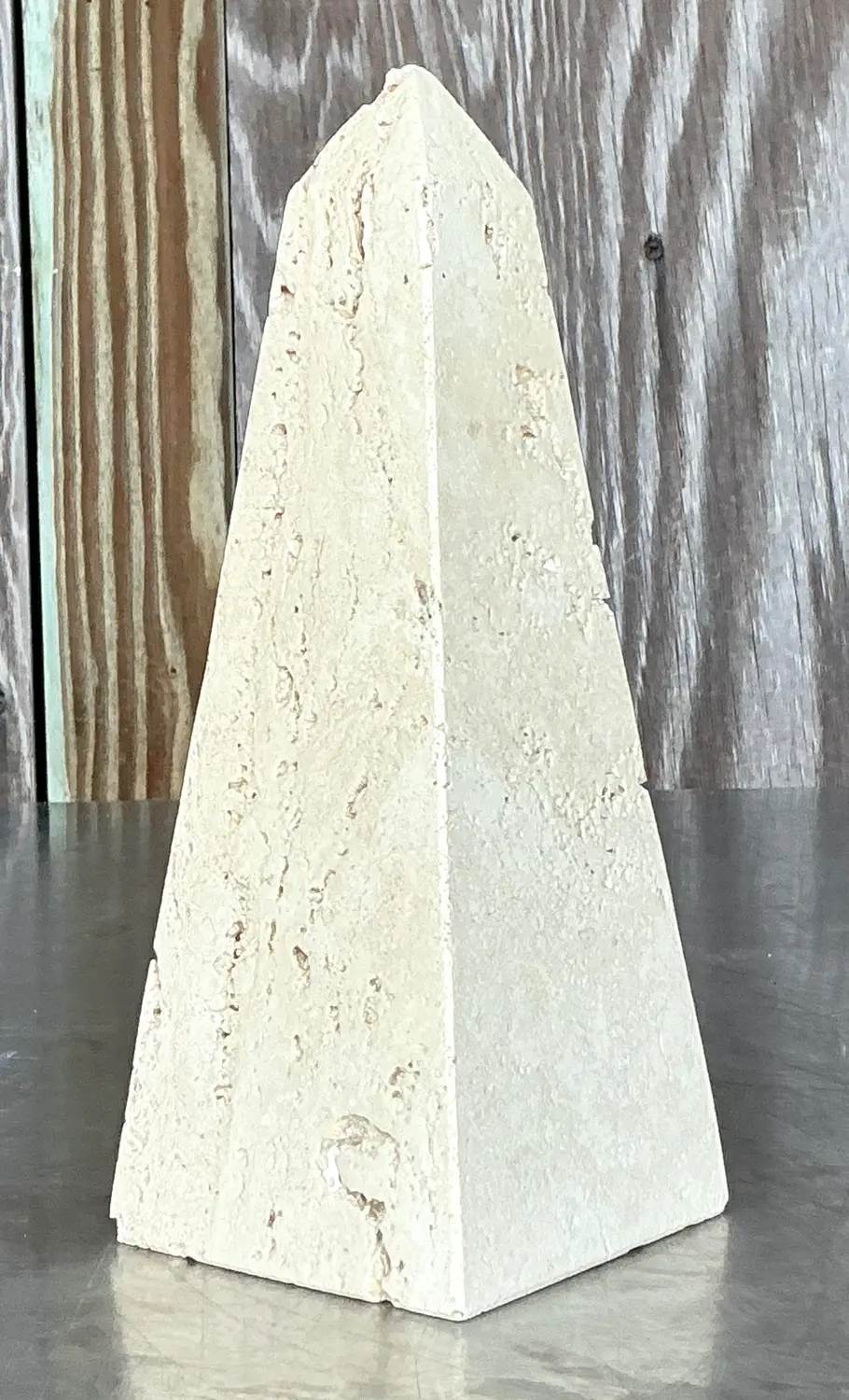 Vintage Boho Travertine Obelisk for Raymor - Back view