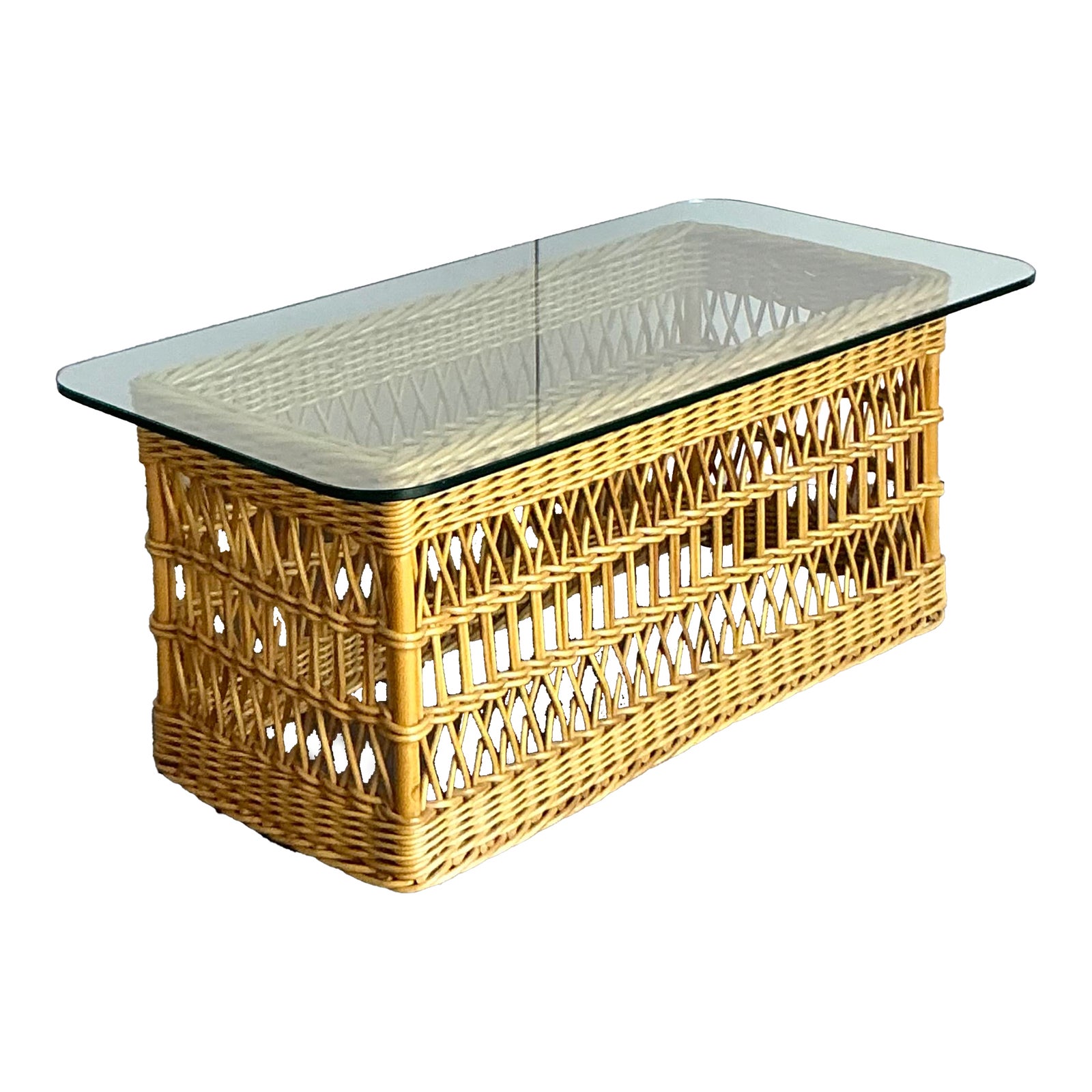 Vintage Boho Trellis Rattan Coffee Table - Detail view