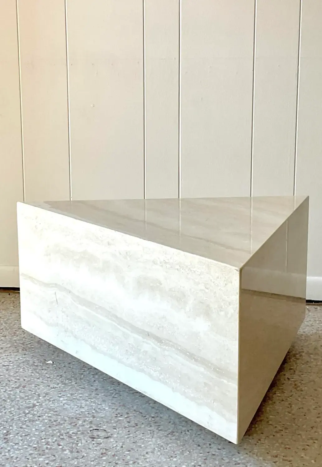 Vintage Boho Triangle Travertine Side Table