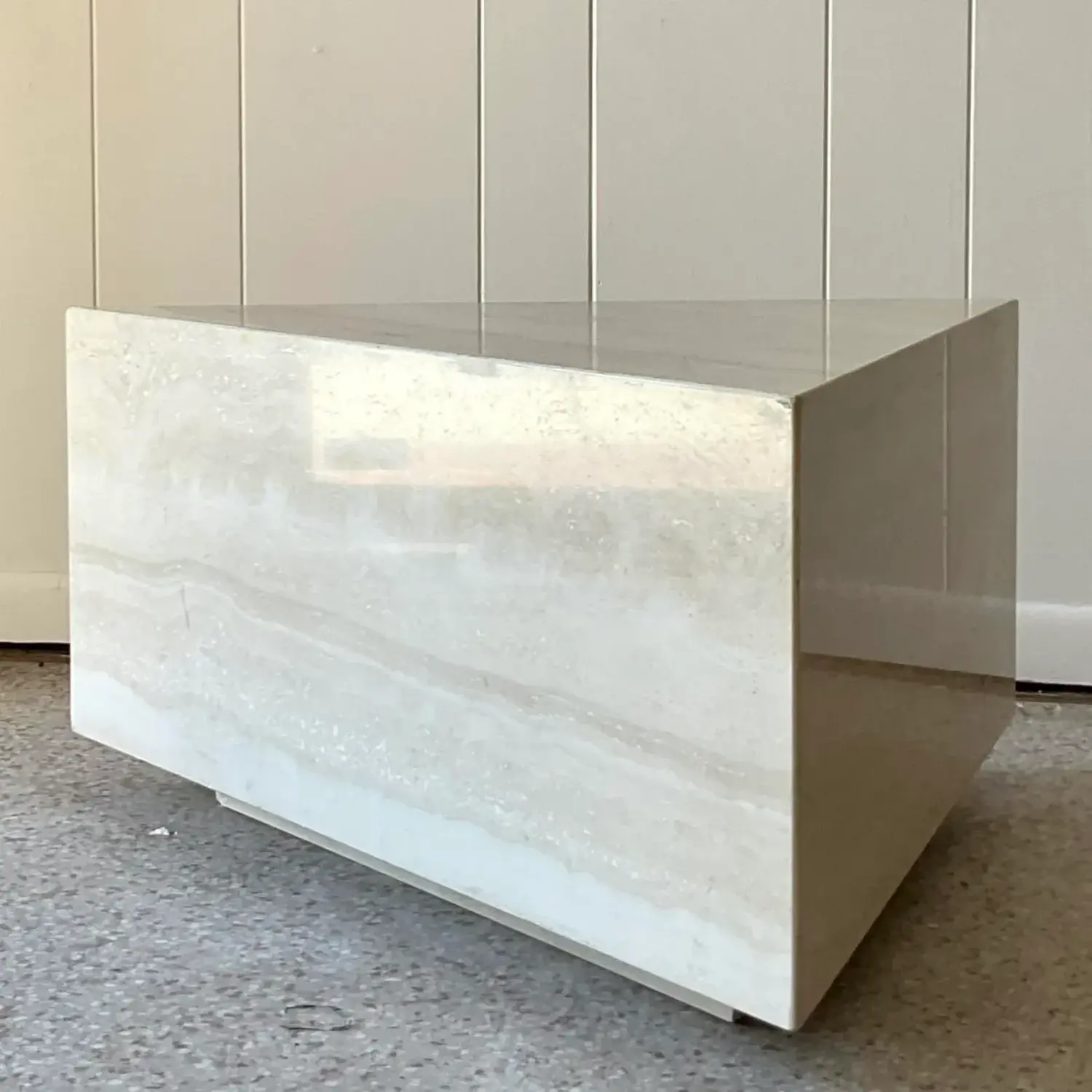 Vintage Boho Triangle Travertine Side Table - Detail view
