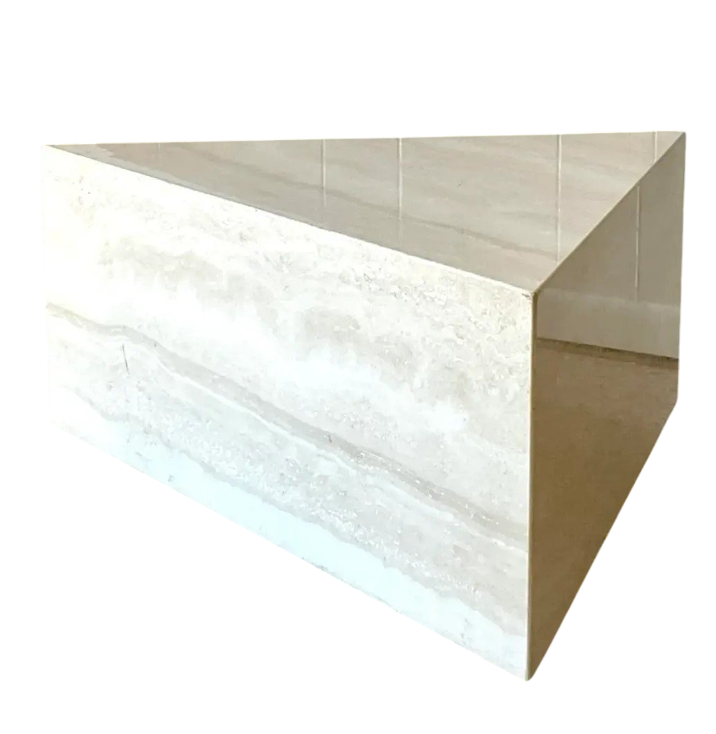 Vintage Boho Triangle Travertine Side Table