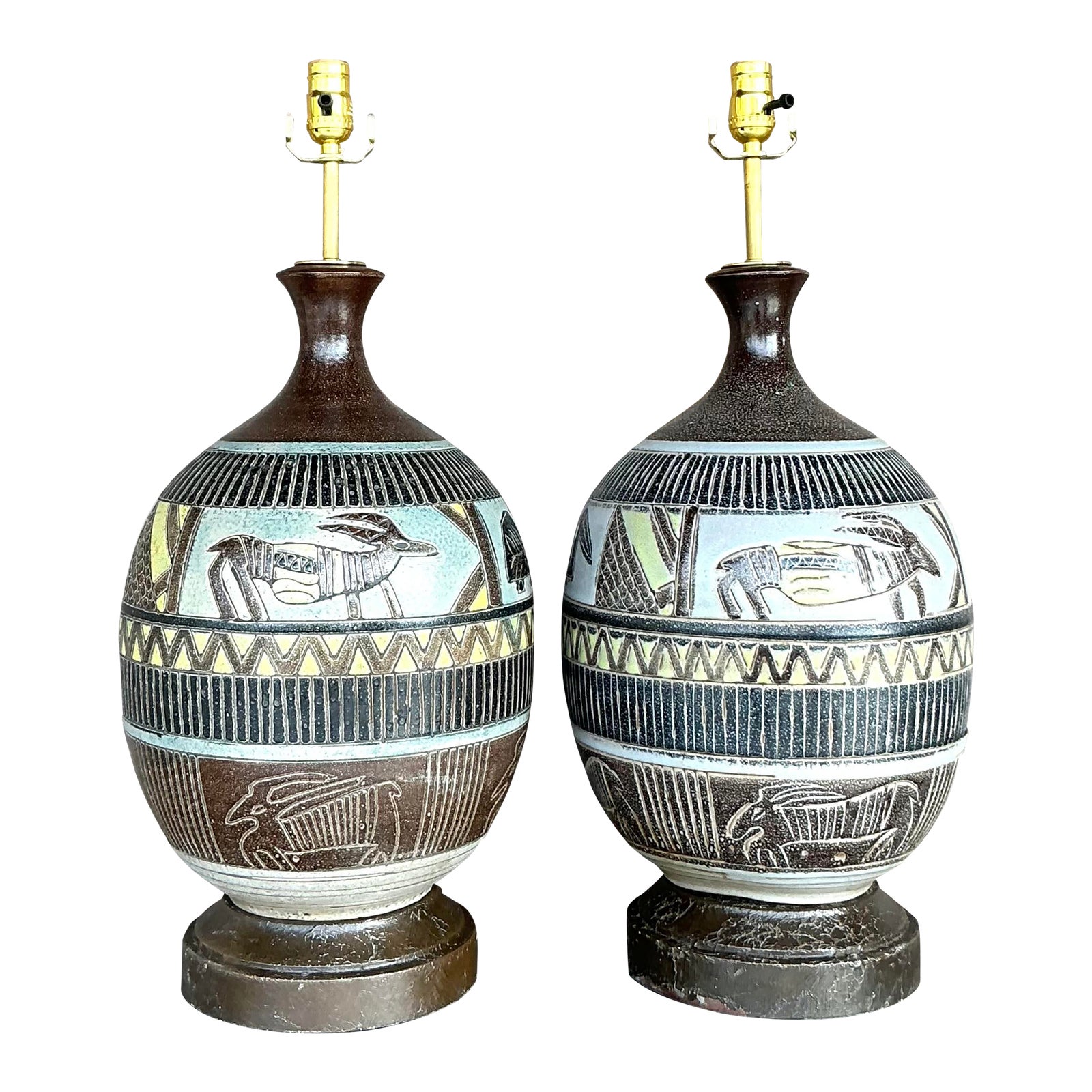 Vintage Boho Tribal Lamps - A Pair