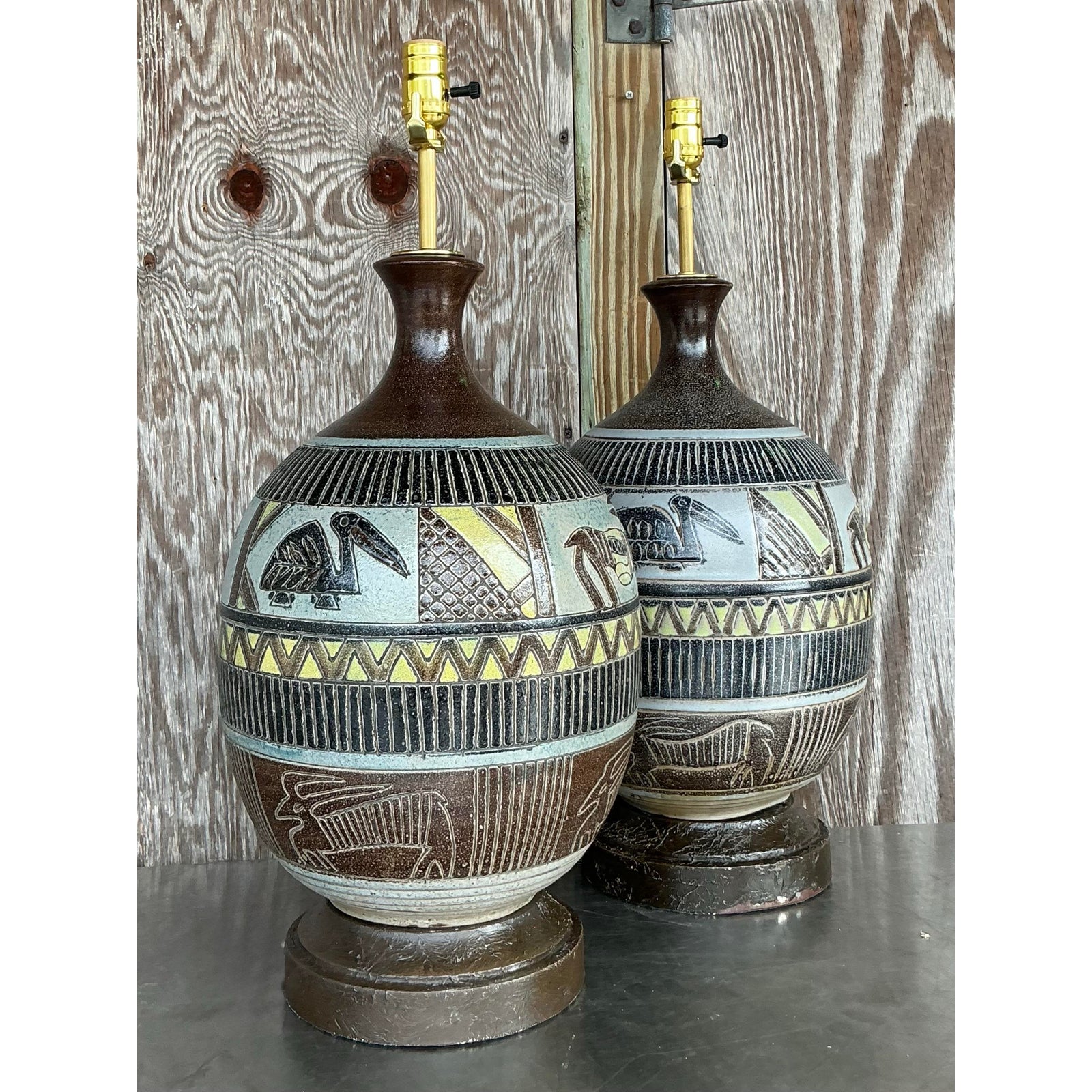 Vintage Boho Tribal Lamps - A Pair - Back view