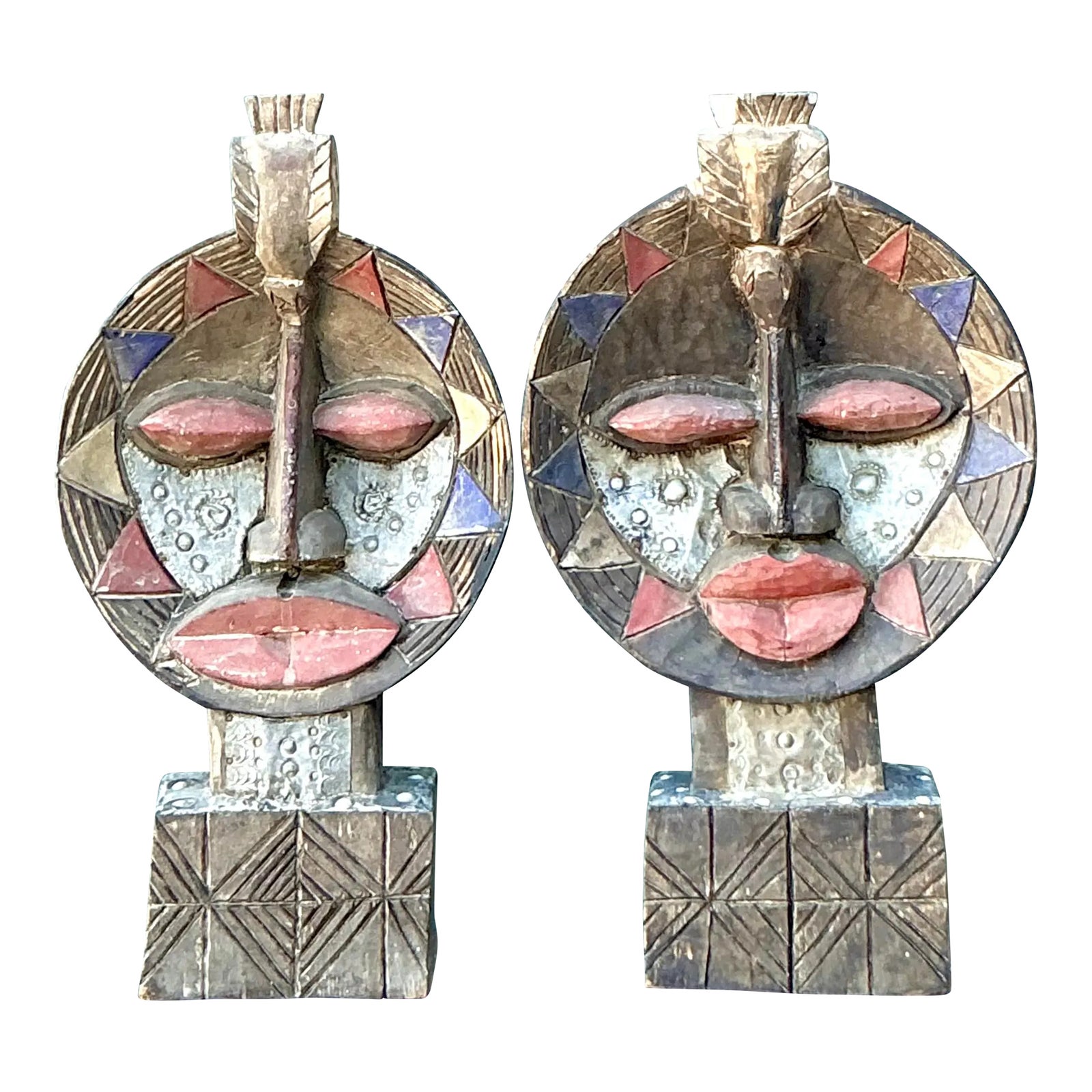 Vintage Boho Tribal Masks - Set of 2
