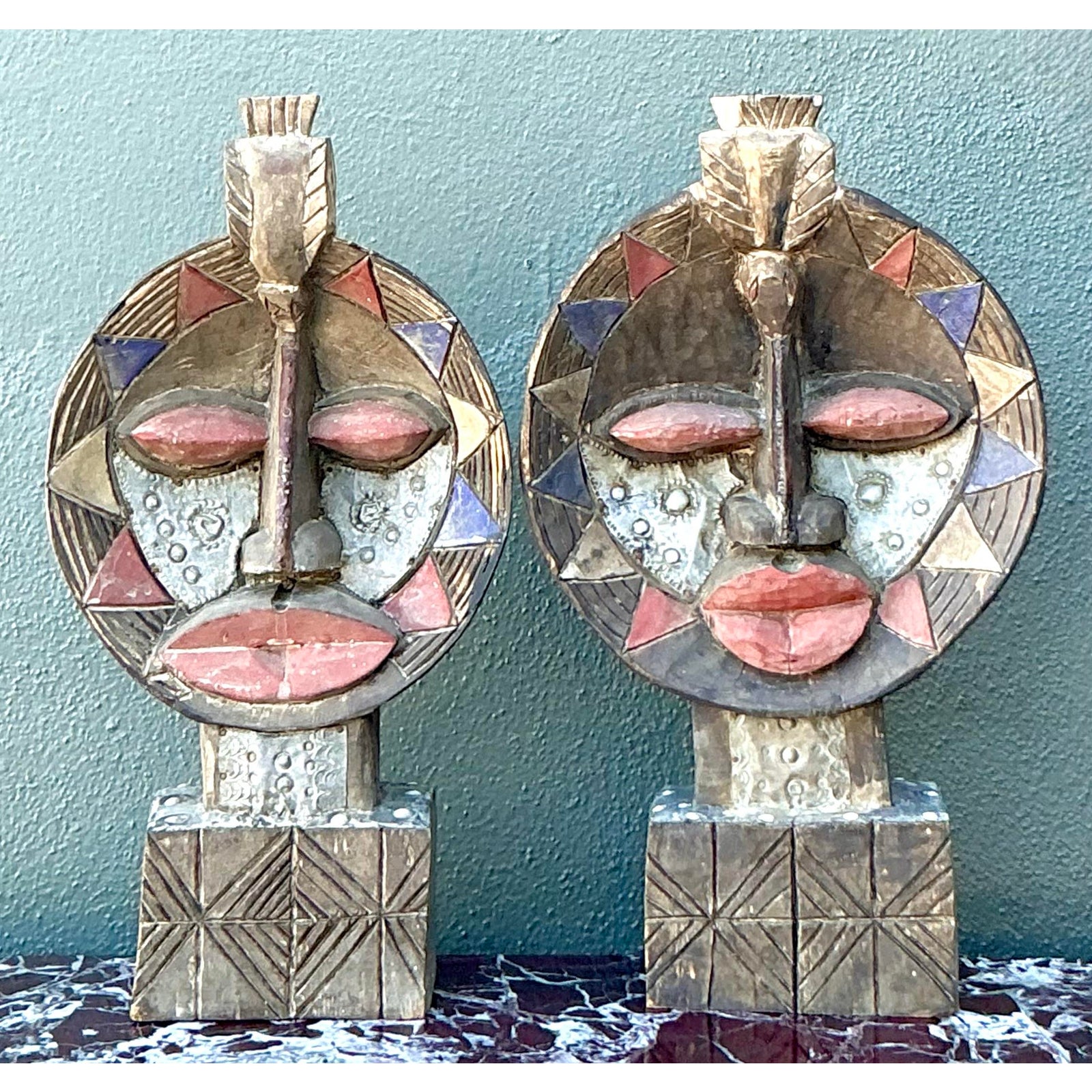 Vintage Boho Tribal Masks - Set of 2 - Detail view
