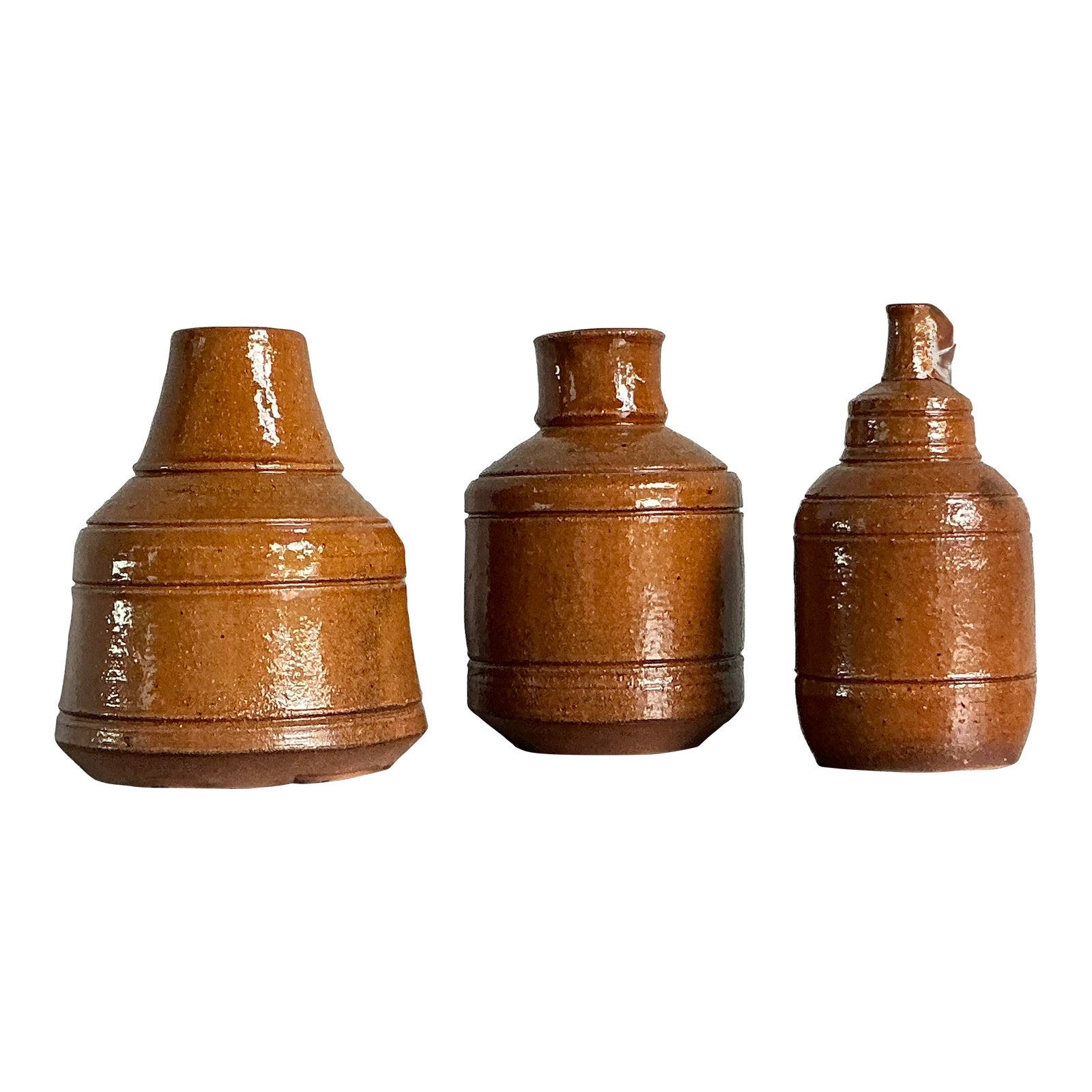 Vintage Boho Trio of Studio Pottery Vases - Detail view