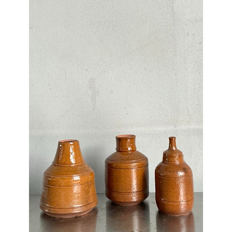 Vintage Boho Trio of Studio Pottery Vases - Top view