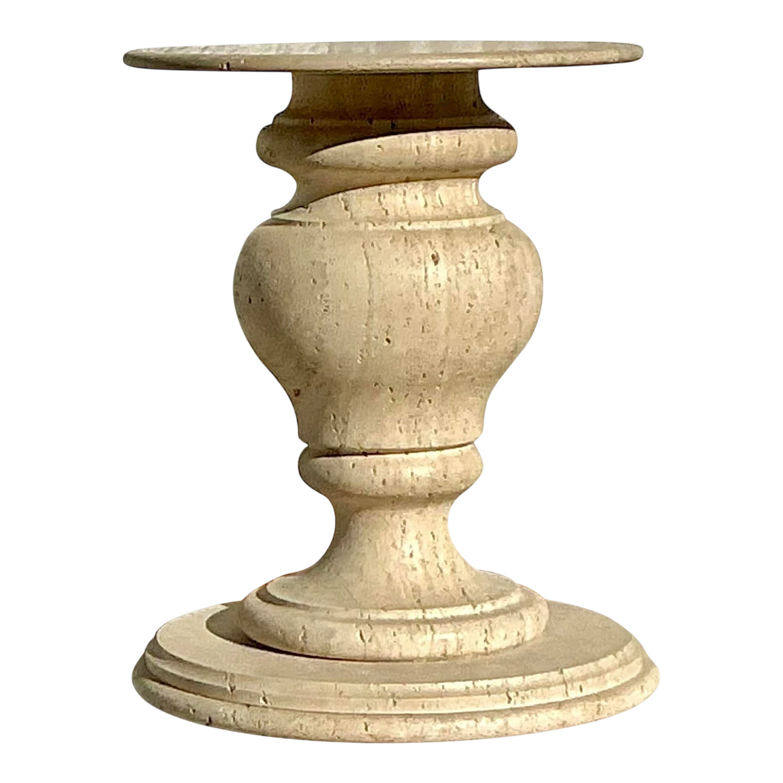 Vintage Boho Turned Travertine Dining Table Pedestal - Detail view