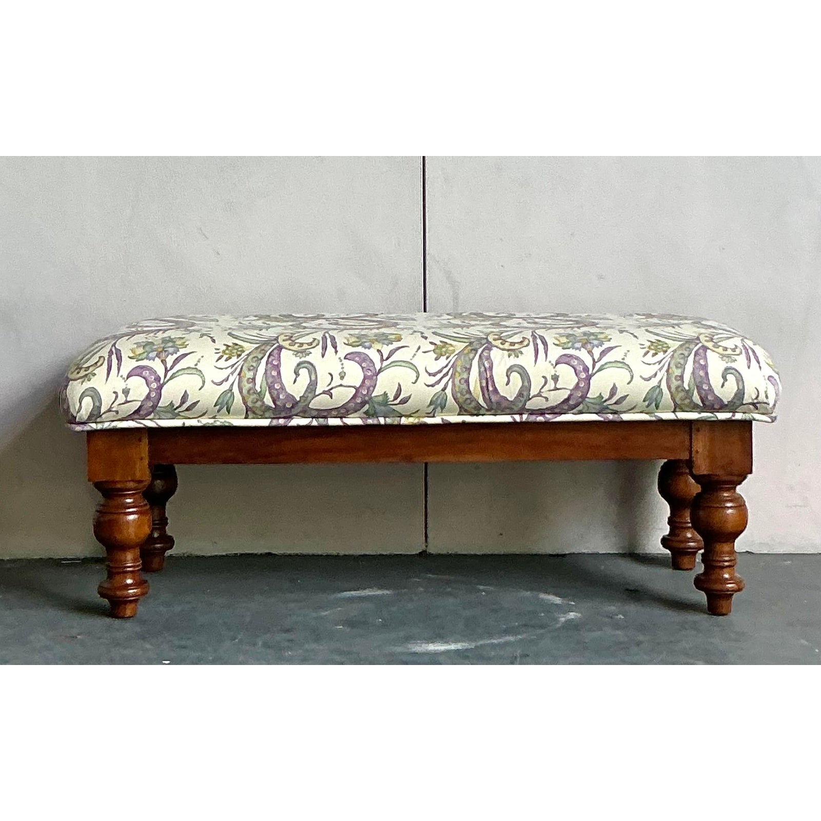 Vintage Boho Turned Wood Bench - Detail view