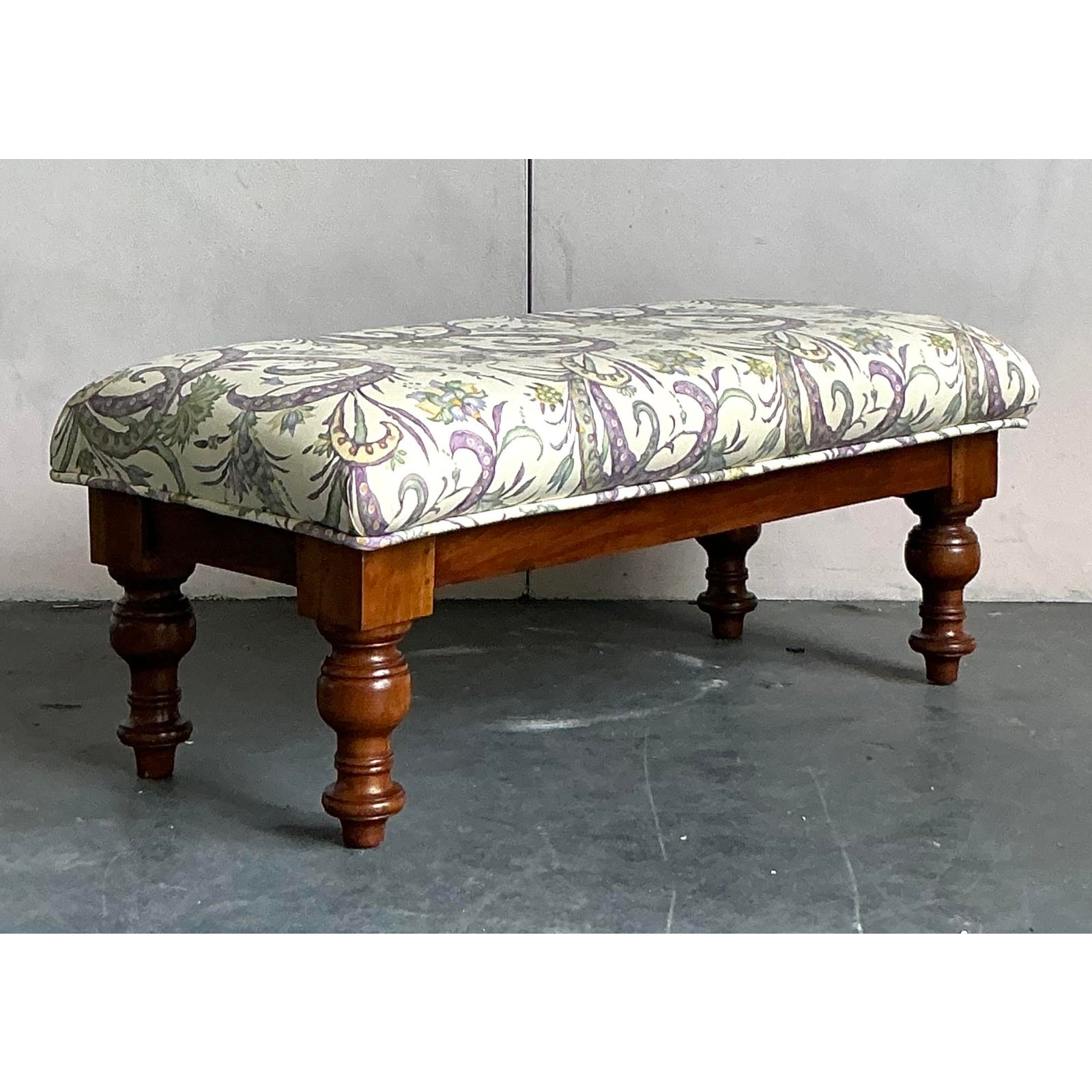 Vintage Boho Turned Wood Bench - Top view