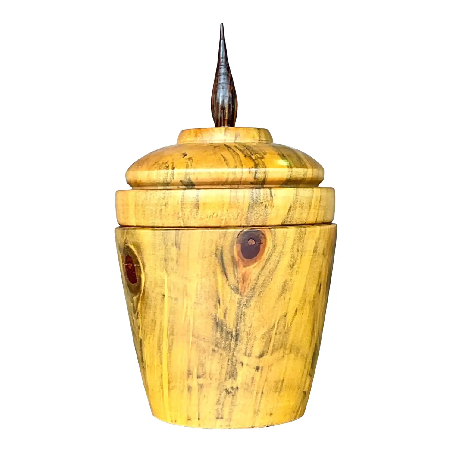 Vintage Boho Turned Wood Lidded Pot