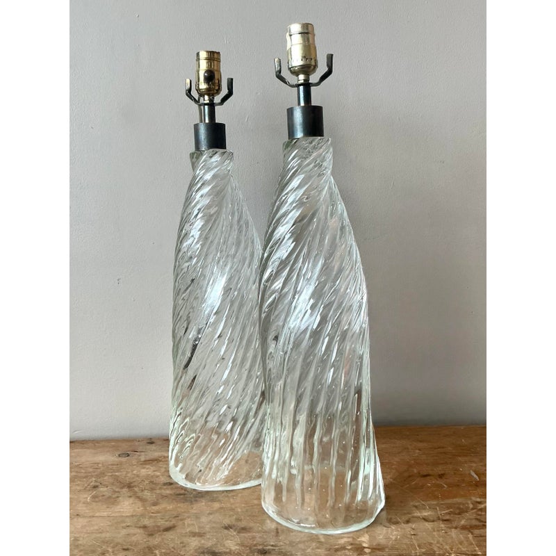 Vintage Boho Twisted Blown Glass Lamps - A Pair - Top view