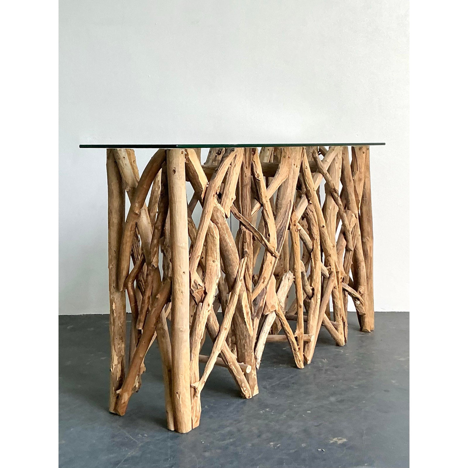 Vintage Boho Twisted Branch Console Table - Top view