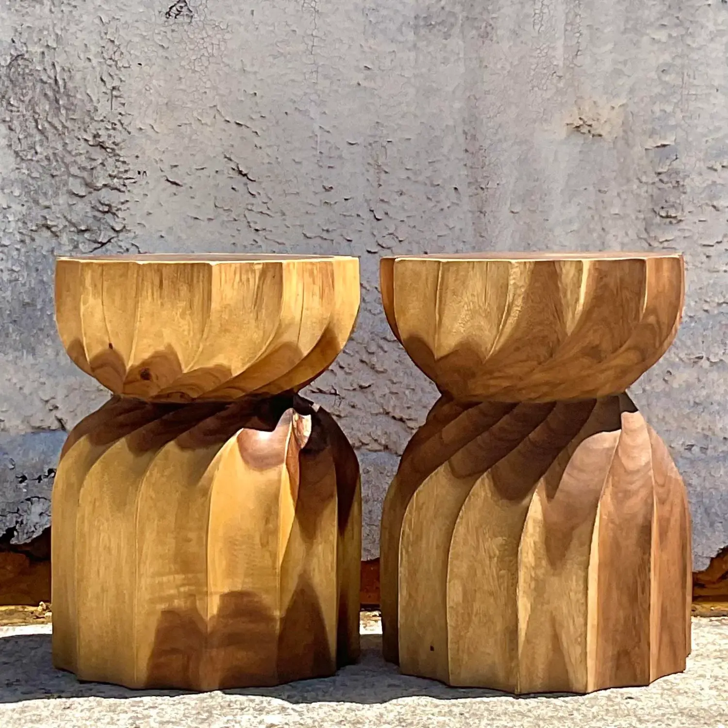 Vintage Boho Twisted Stump Low Stools - a Pair - Detail view