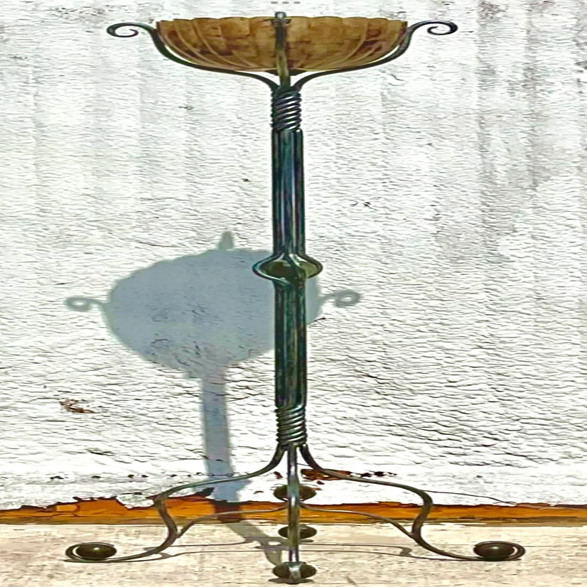 Vintage Boho Twisted Wrought Iron and Patinated Pen Shell Floor Lamp - Top view