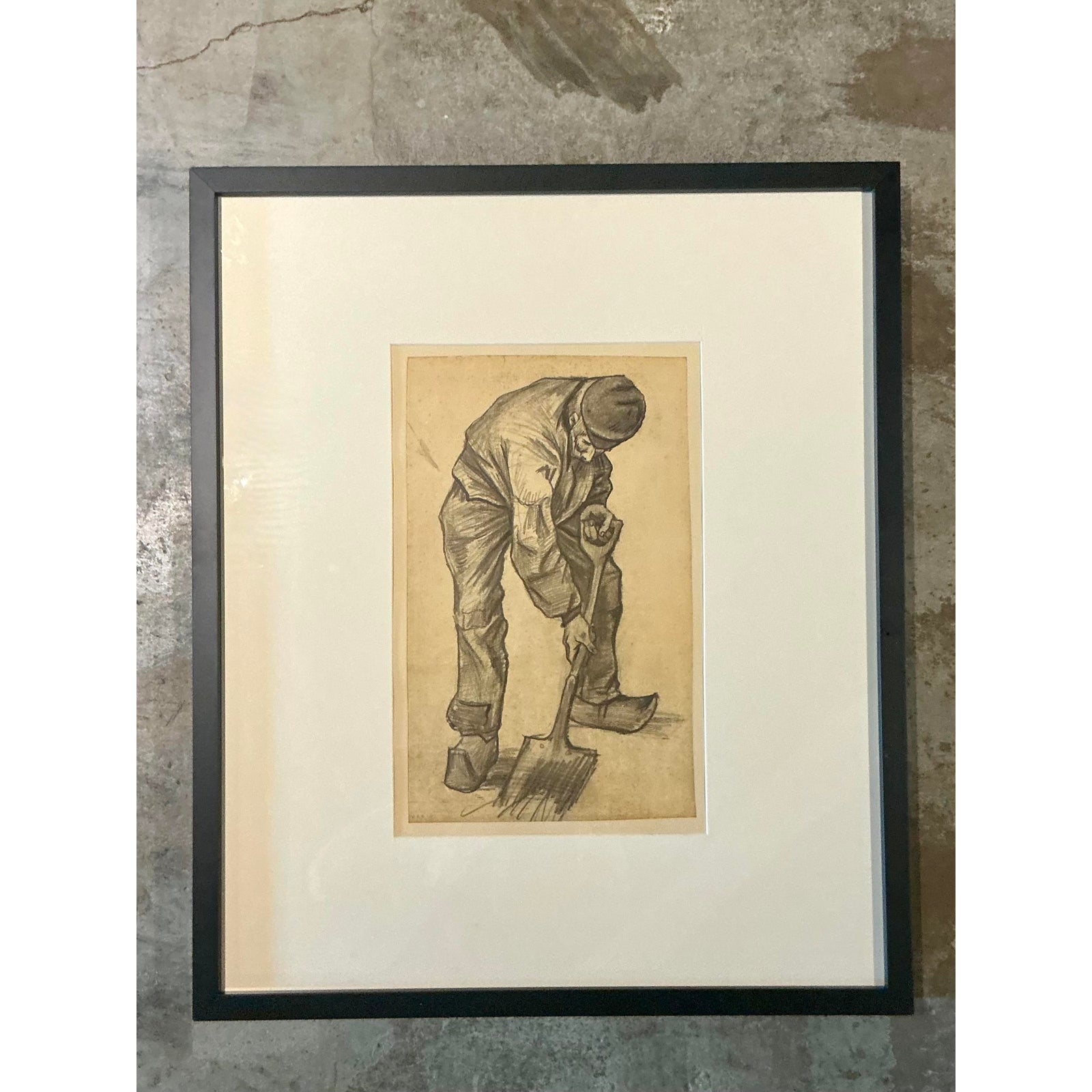 Vintage Boho Van Gogh “Man With a Spade” Print - Back view