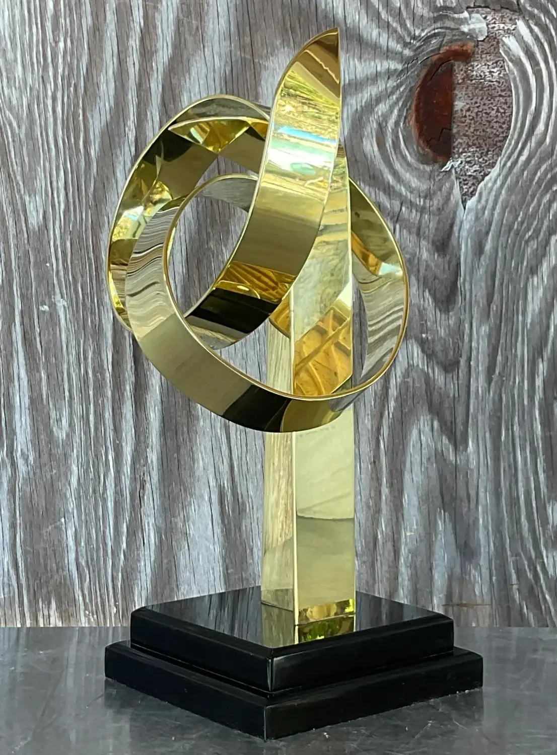 Vintage Boho Van Teal Brass Loop Sculpture - Detail view