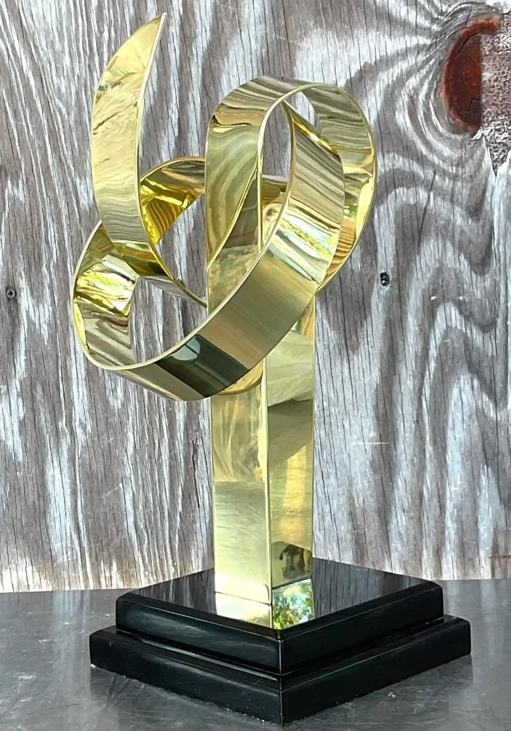 Vintage Boho Van Teal Brass Loop Sculpture - Side view