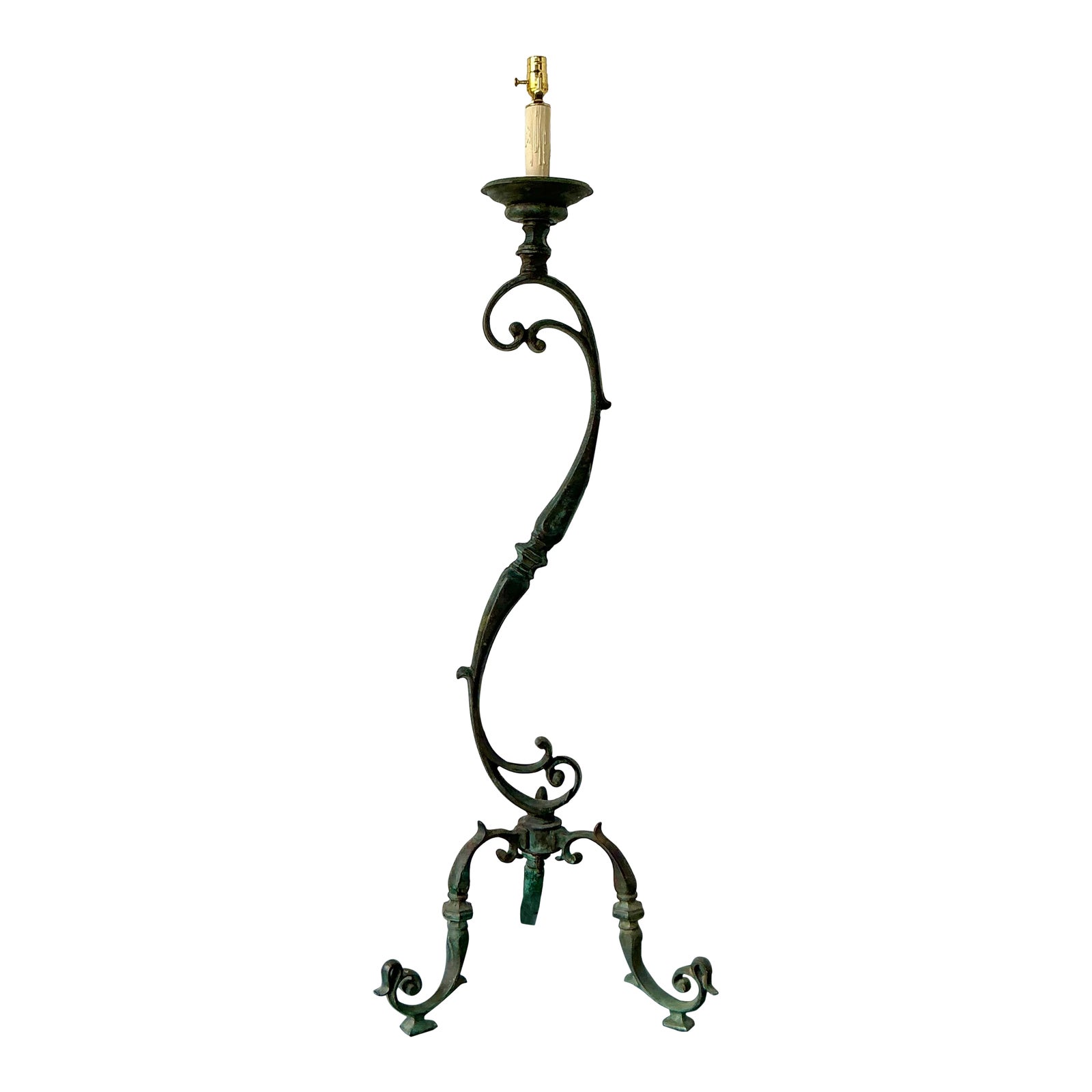 Vintage Boho Verdigris Bronze Scroll Floor Lamp