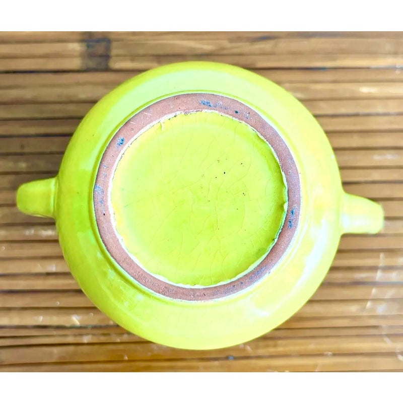 Vintage Boho Vibrant Yellow Glazed Ceramic Vase - Top view