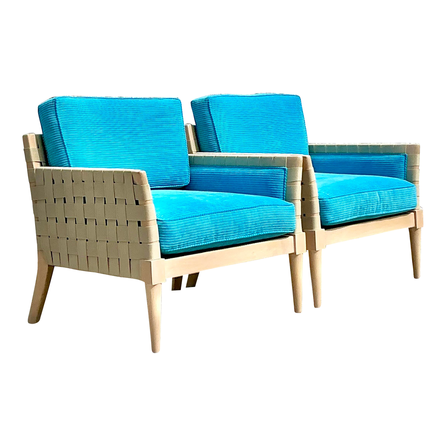 Vintage Boho Vincent Wolf for Niedermaier Woven Strap Lounge Chairs - a Pair - Detail view