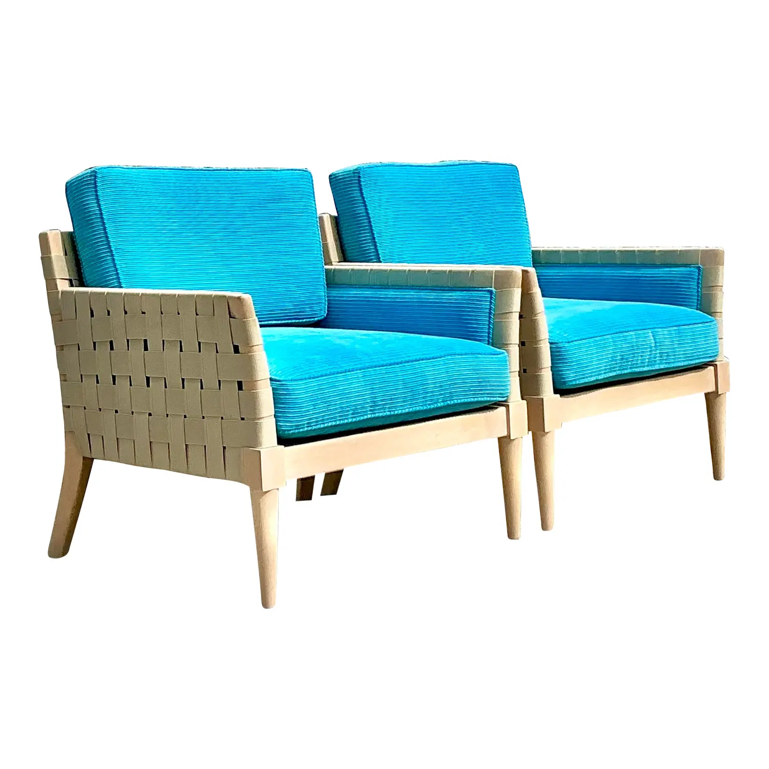 Vintage Boho Vincent Wolf for Niedermaier Woven Strap Lounge Chairs - a Pair