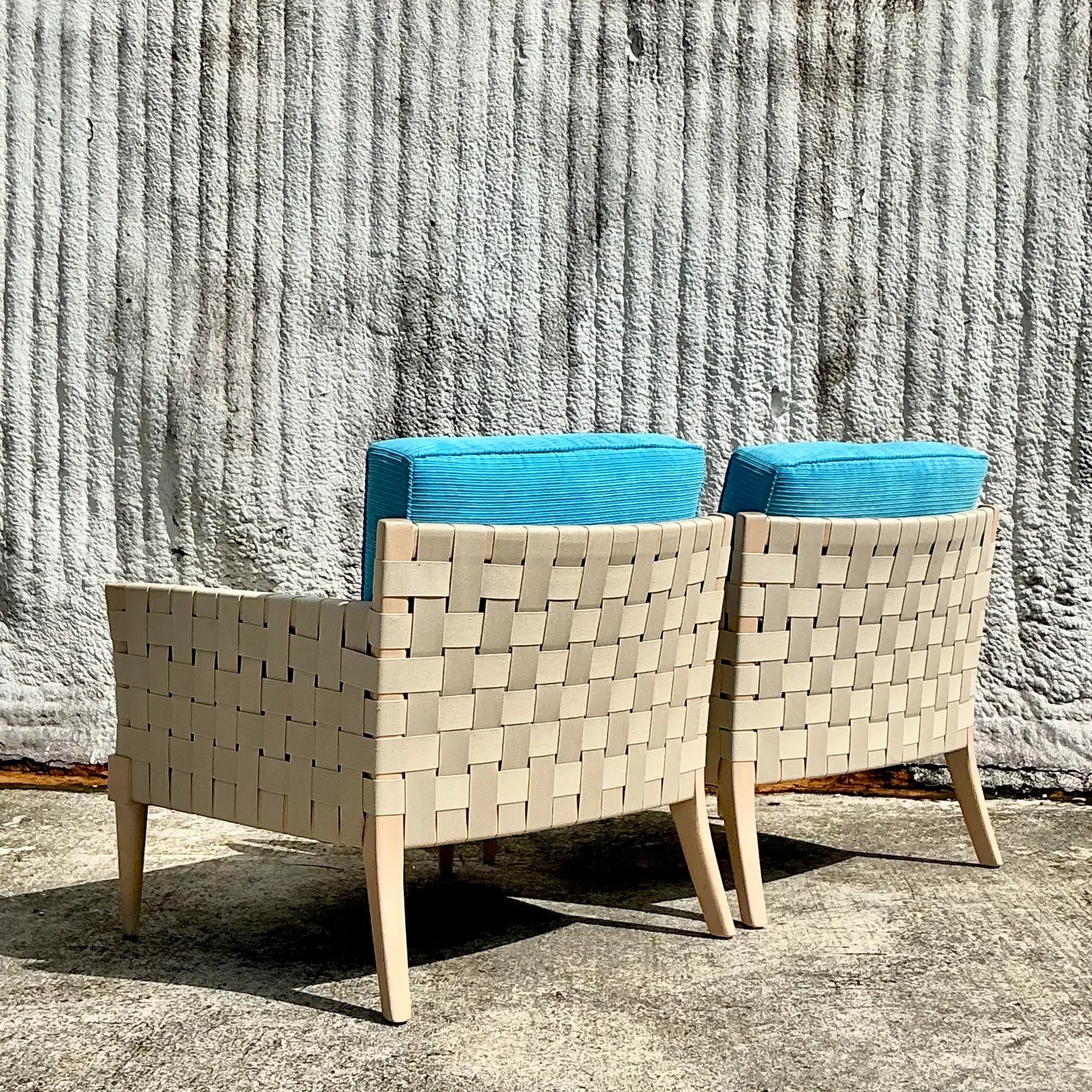 Vintage Boho Vincent Wolf for Niedermaier Woven Strap Lounge Chairs - a Pair - Back view