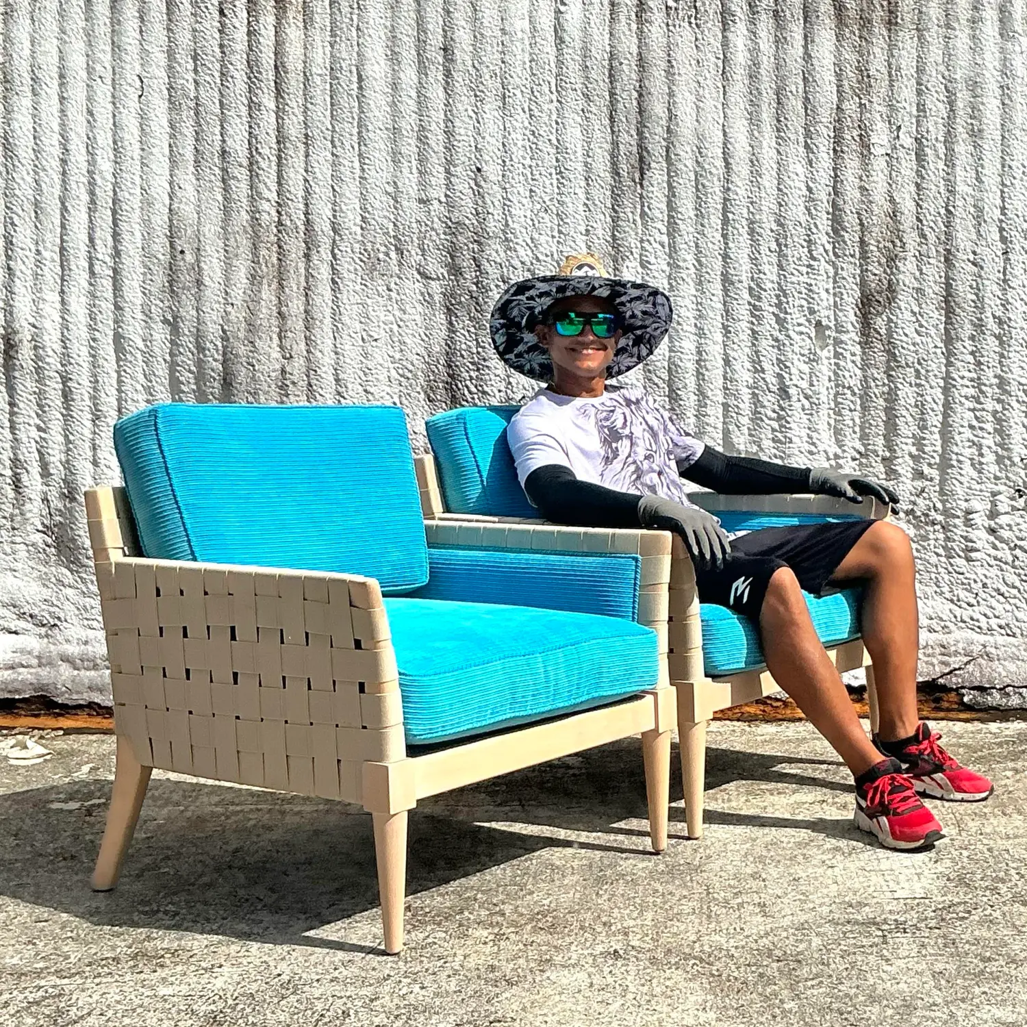 Vintage Boho Vincent Wolf for Niedermaier Woven Strap Lounge Chairs - a Pair - Side view