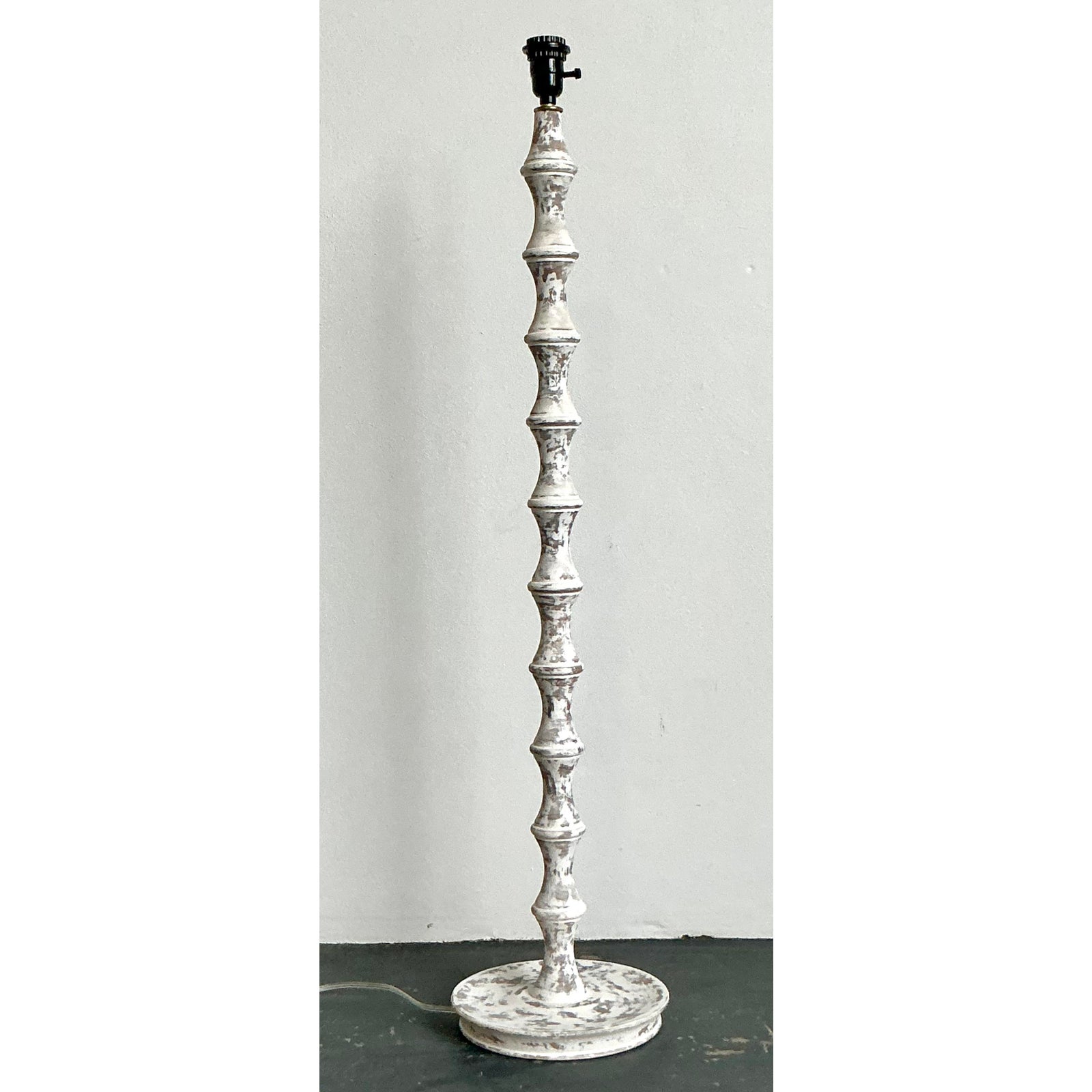 Vintage Boho Washed Bobbin Floor Lamp - Top view