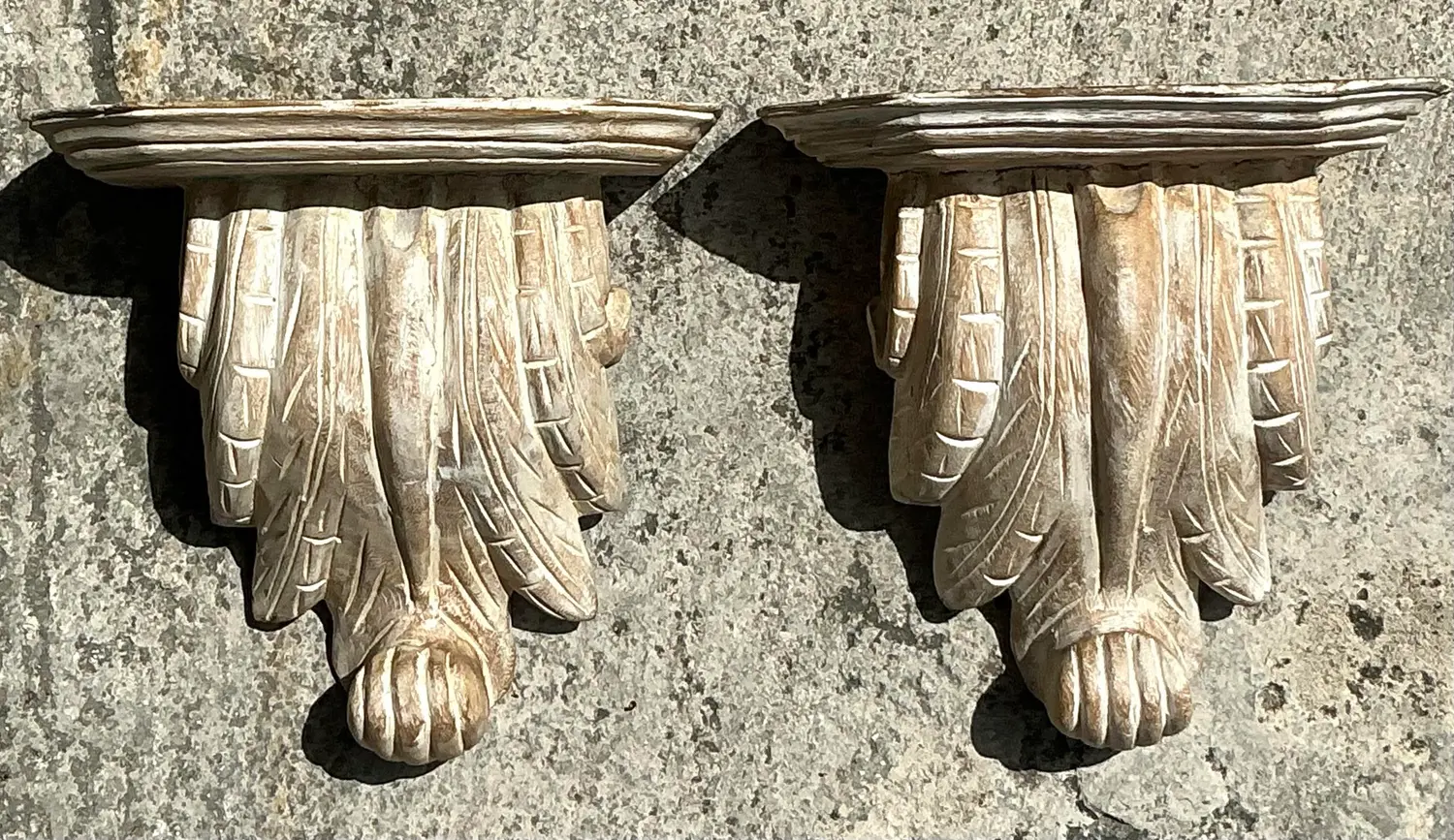 Vintage Boho Washed Wood Brackets - a Pair - Back view