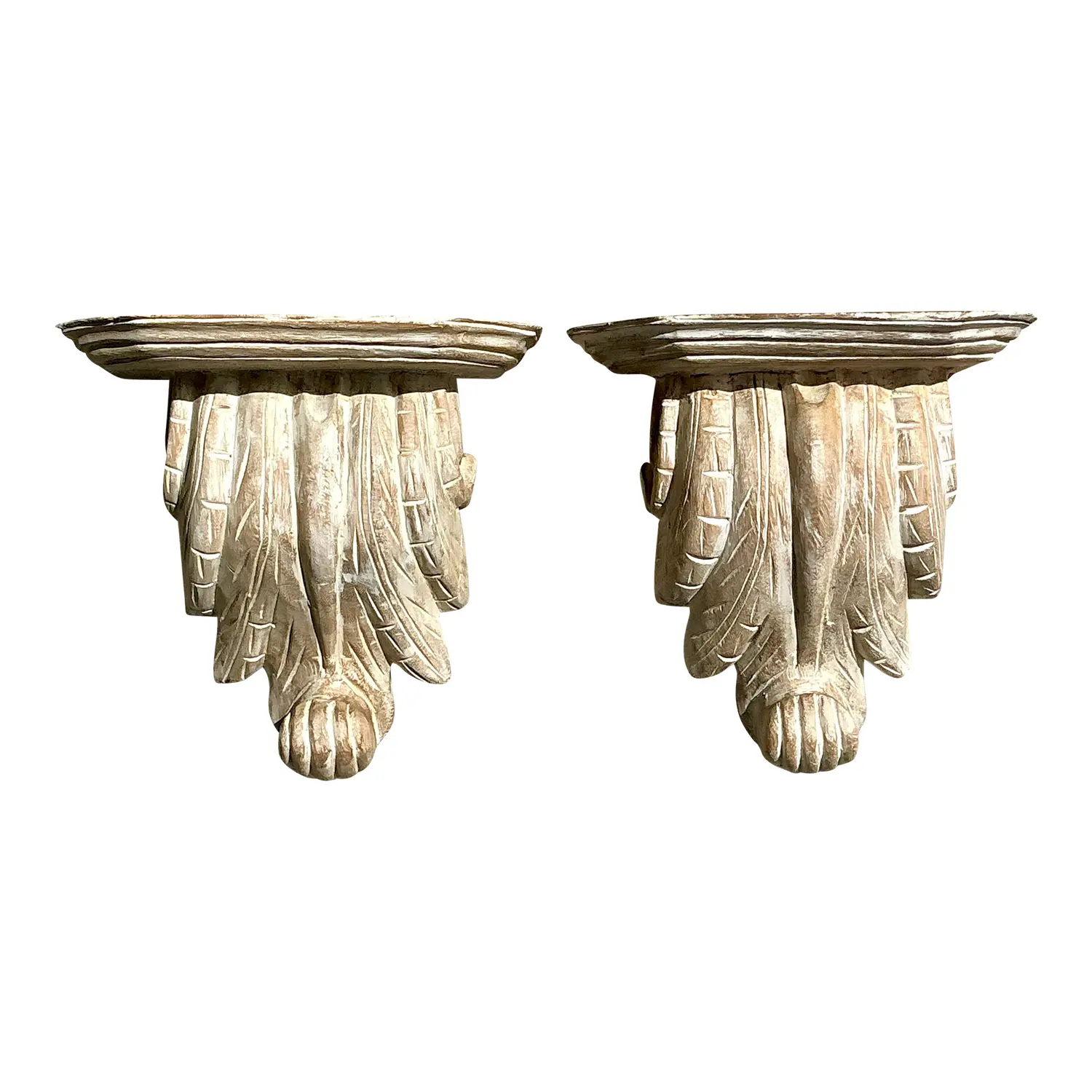 Vintage Boho Washed Wood Brackets - a Pair