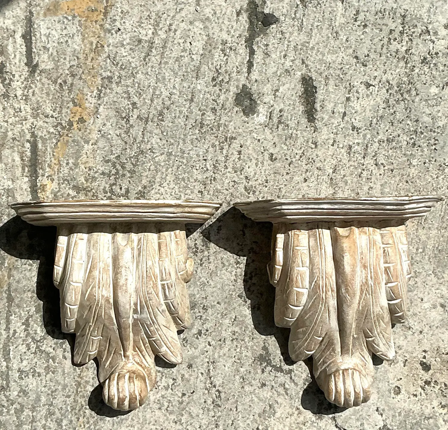 Vintage Boho Washed Wood Brackets - a Pair - Side view