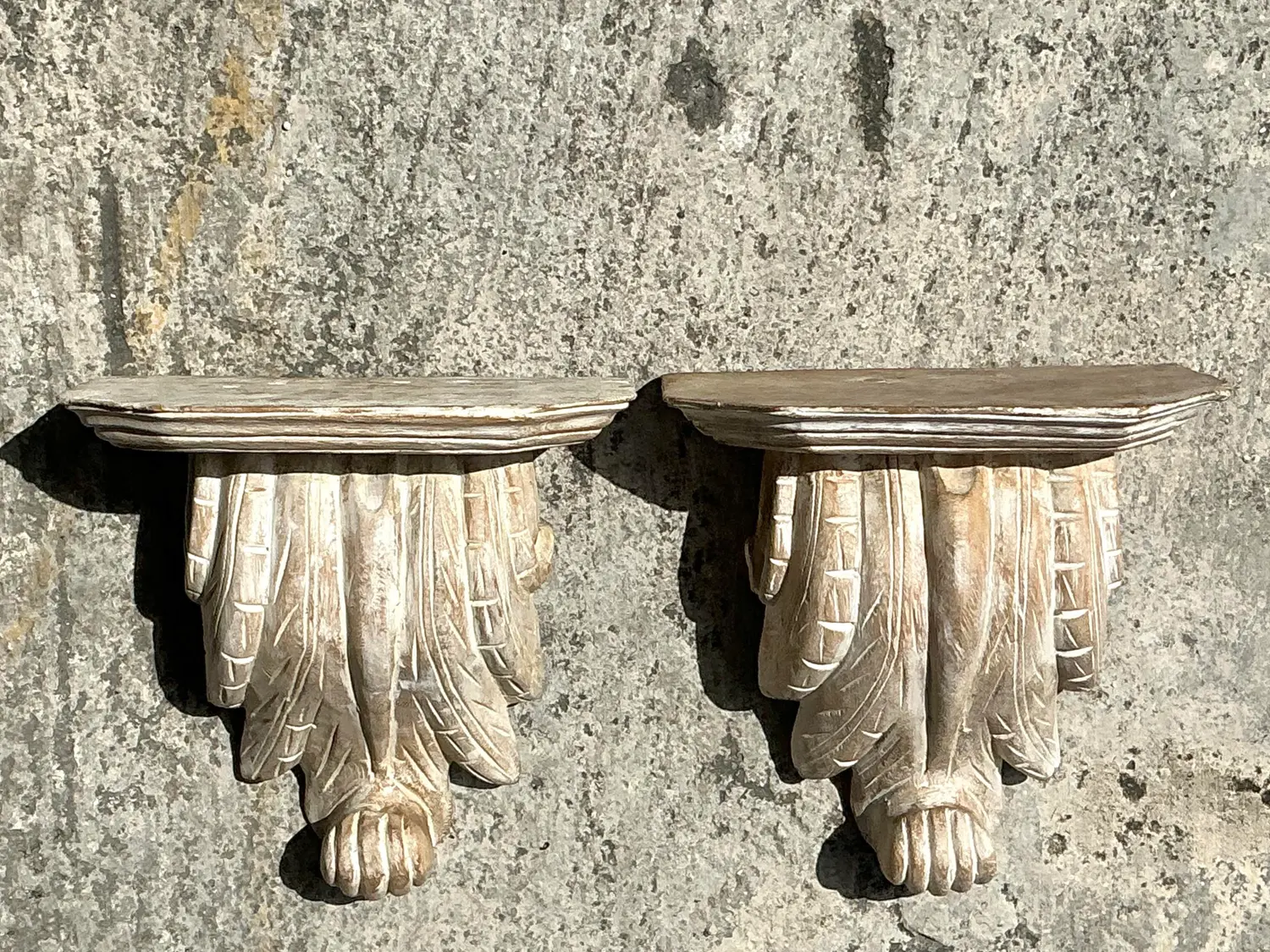 Vintage Boho Washed Wood Brackets - a Pair - Top view