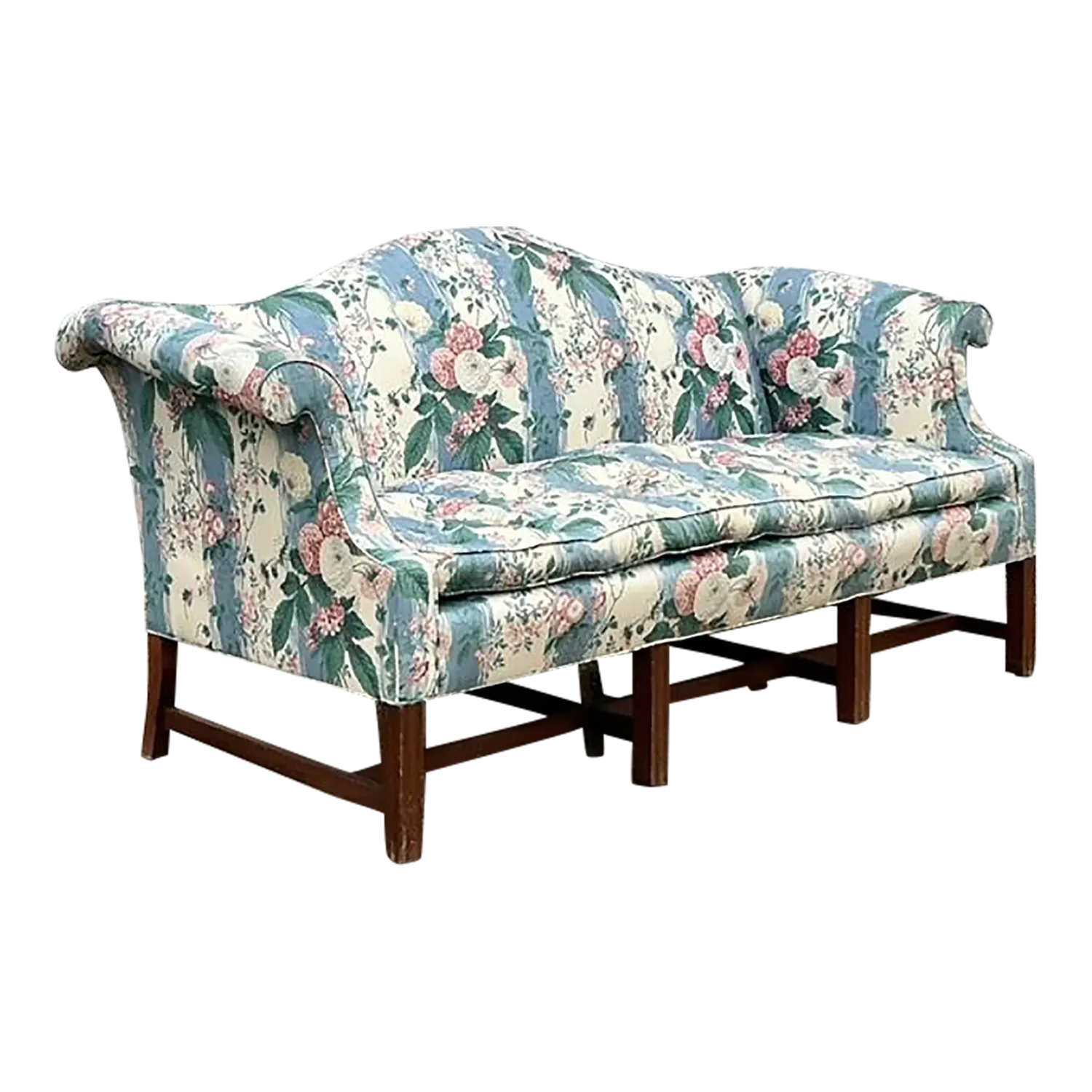 Vintage Boho Waxed Chintz Camelback Sofa - Detail view