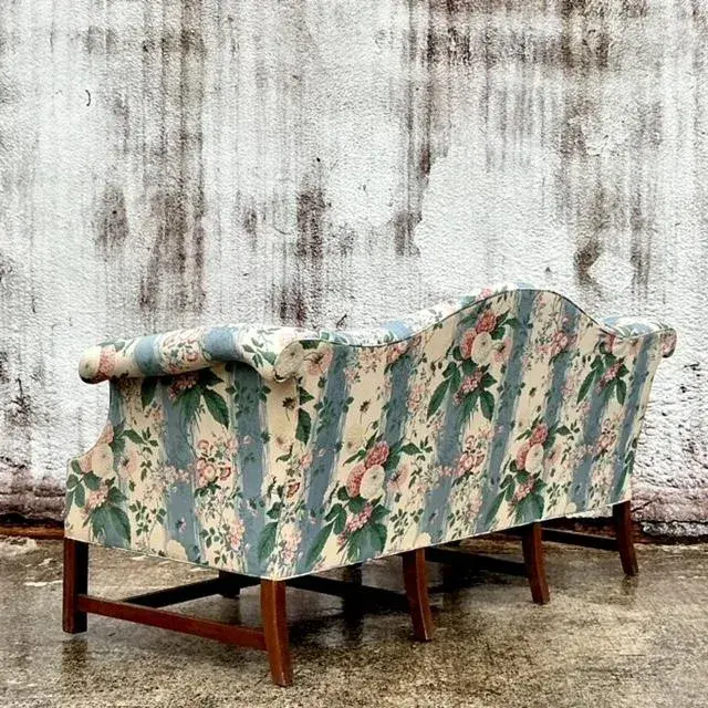 Vintage Boho Waxed Chintz Camelback Sofa - Side view