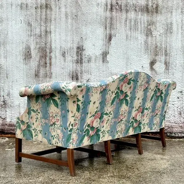 Vintage Boho Waxed Chintz Camelback Sofa - Back view