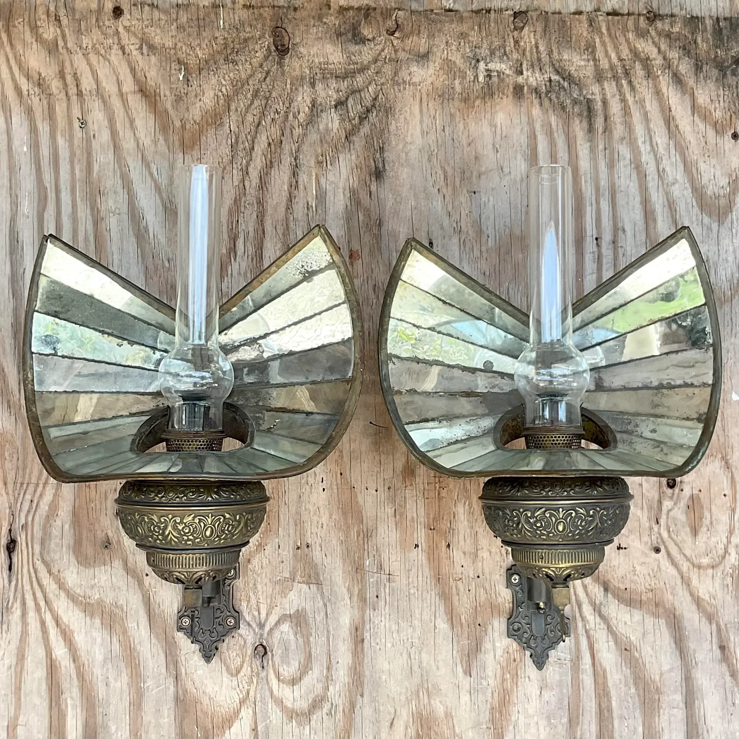 Vintage Boho Wheeler Reflector Co Mirrored Wall Gas Sconce - a Pair - Side view