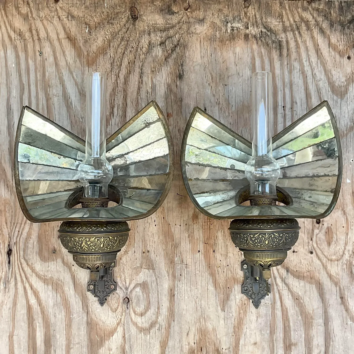Vintage Boho Wheeler Reflector Co Mirrored Wall Gas Sconce - a Pair - Top view