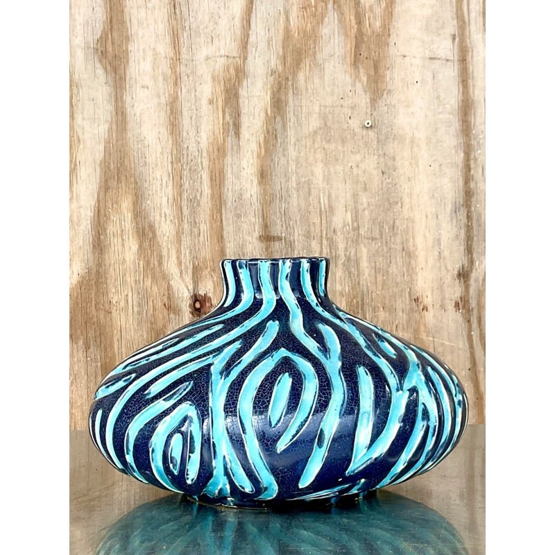 Vintage Boho Wiggles Pottery Vase - Back view