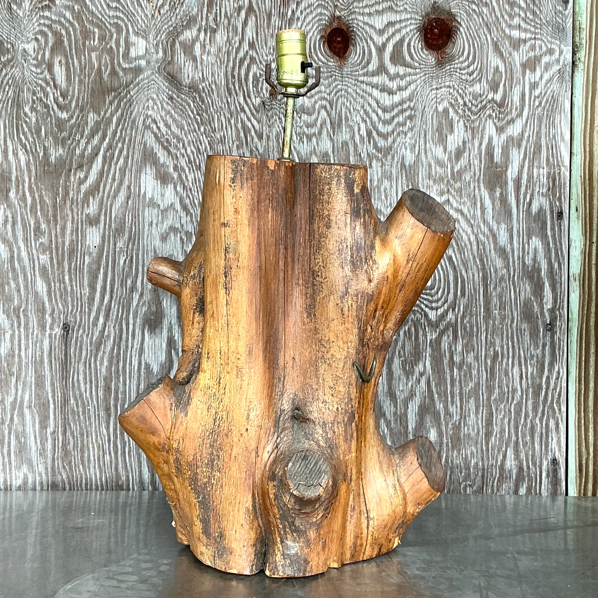 Vintage Boho Wood Block Lamp - Side view