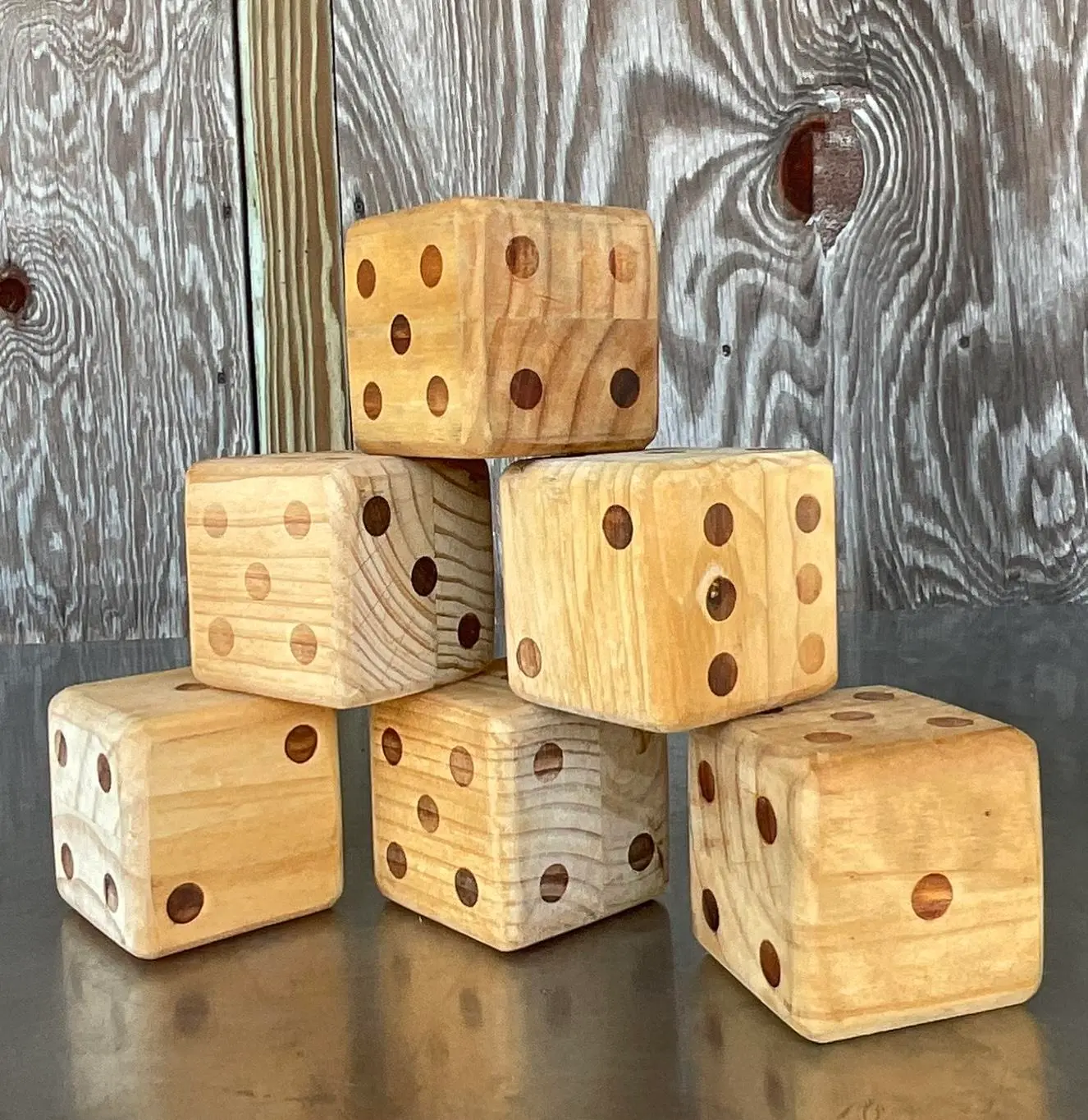Vintage Boho Wood Block Set of 6 Dice - Detail view