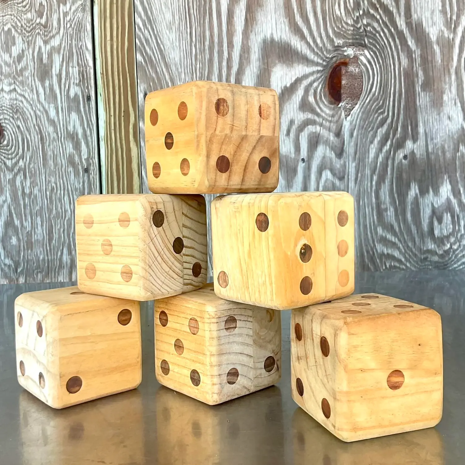 Vintage Boho Wood Block Set of 6 Dice - Side view