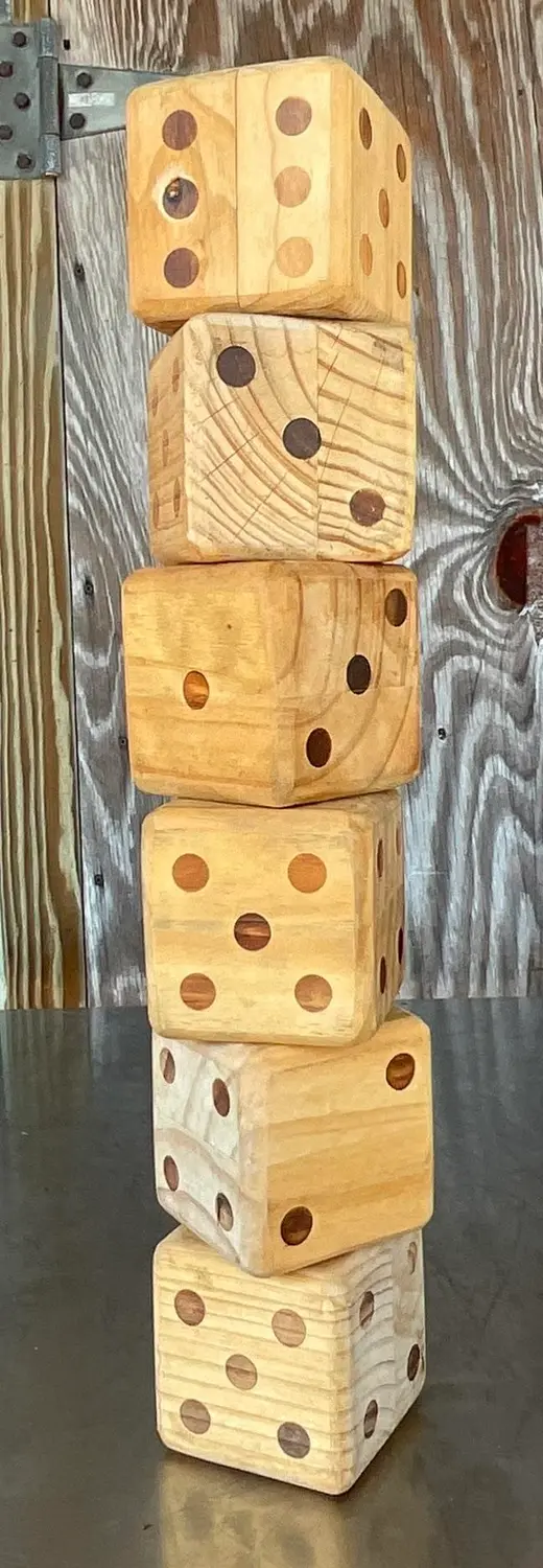 Vintage Boho Wood Block Set of 6 Dice - Top view