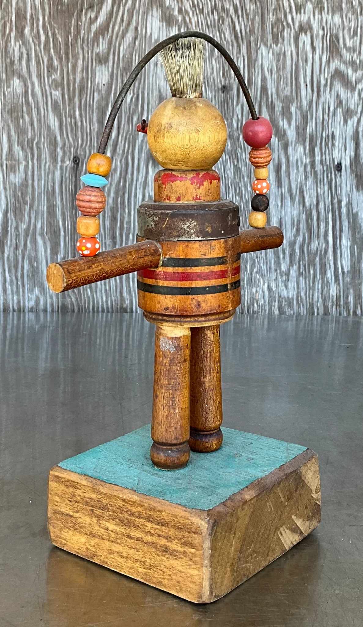 Vintage Boho Wood Carved Playful Figurine - Detail view