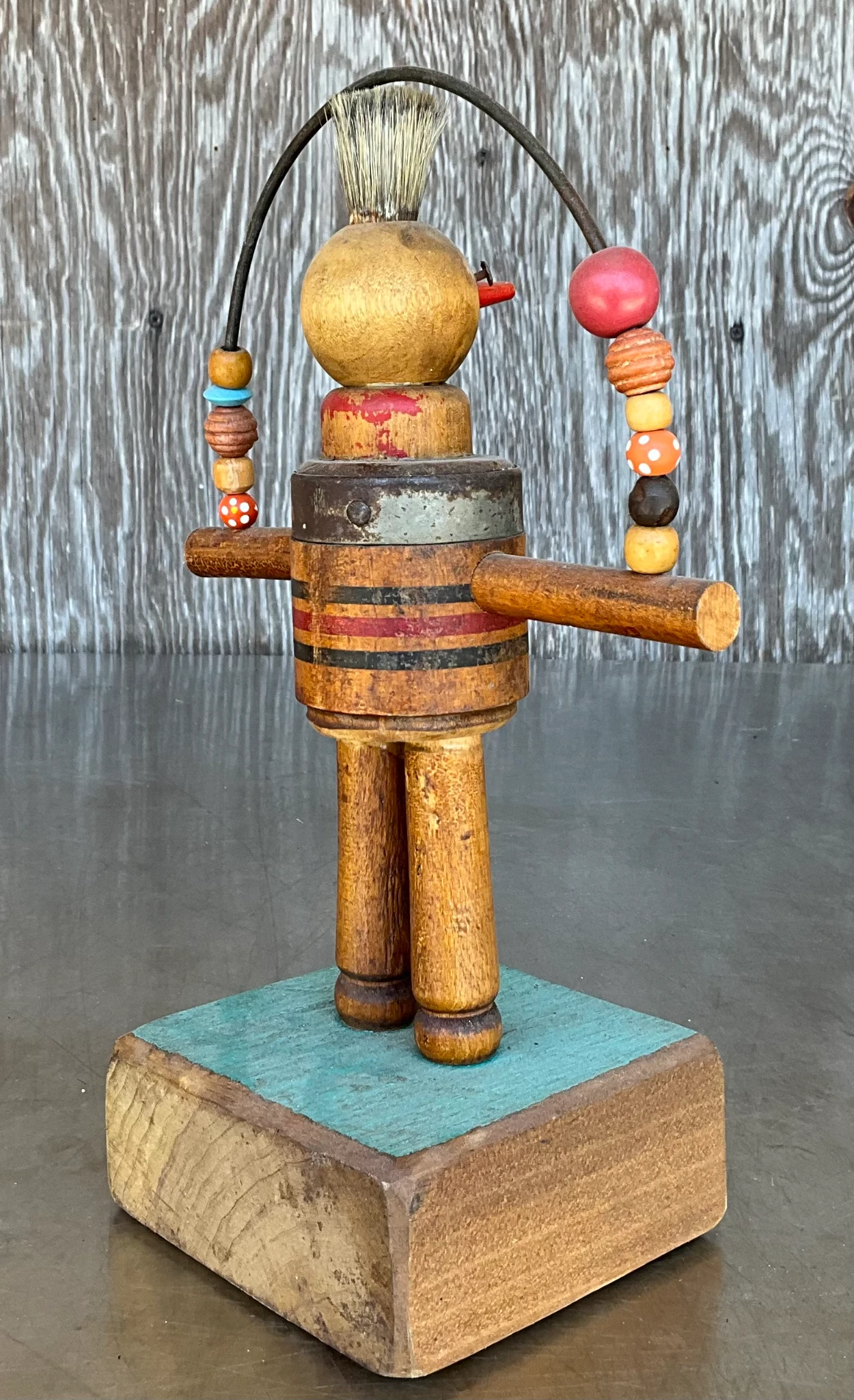 Vintage Boho Wood Carved Playful Figurine - Top view