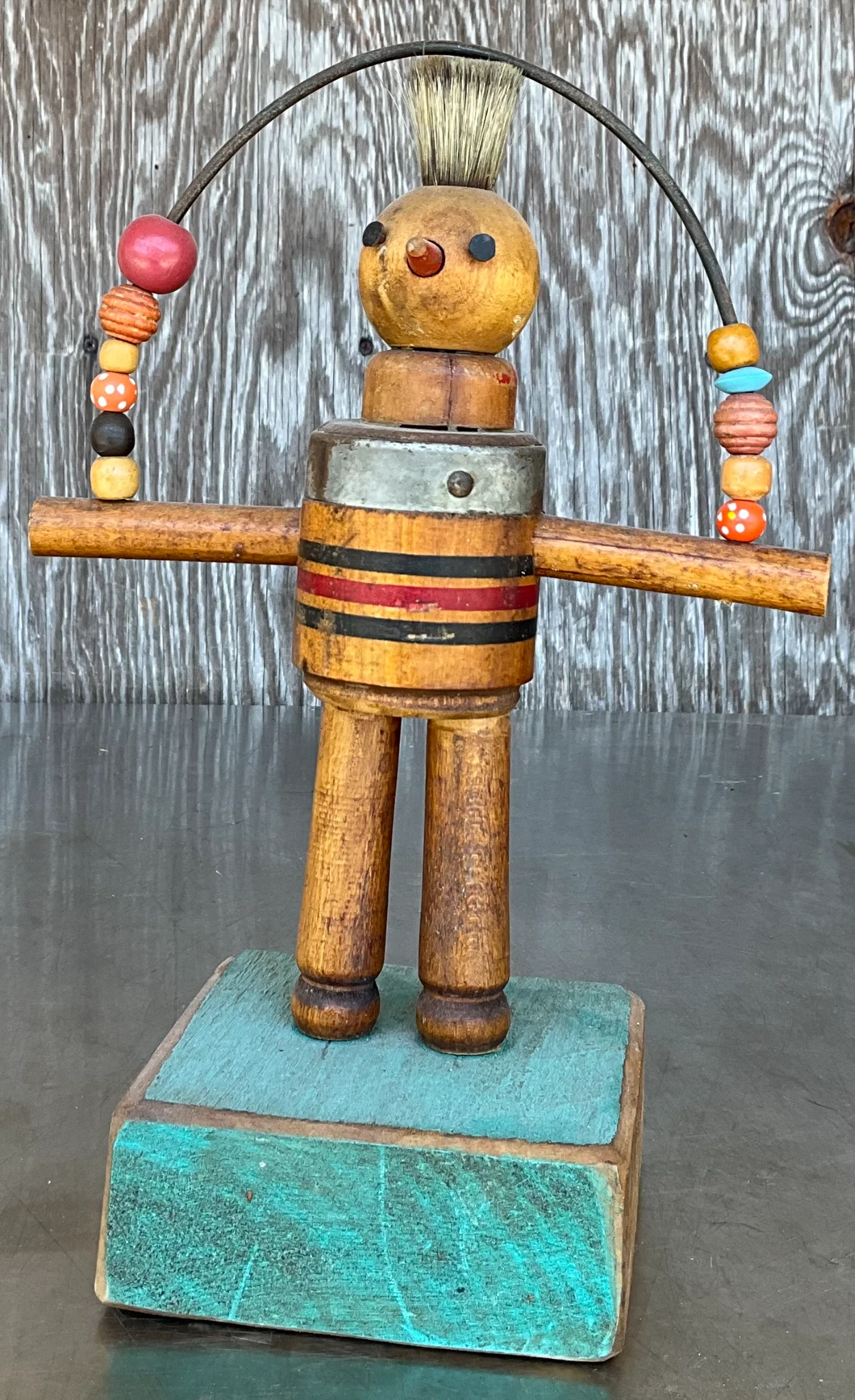 Vintage Boho Wood Carved Playful Figurine - Back view