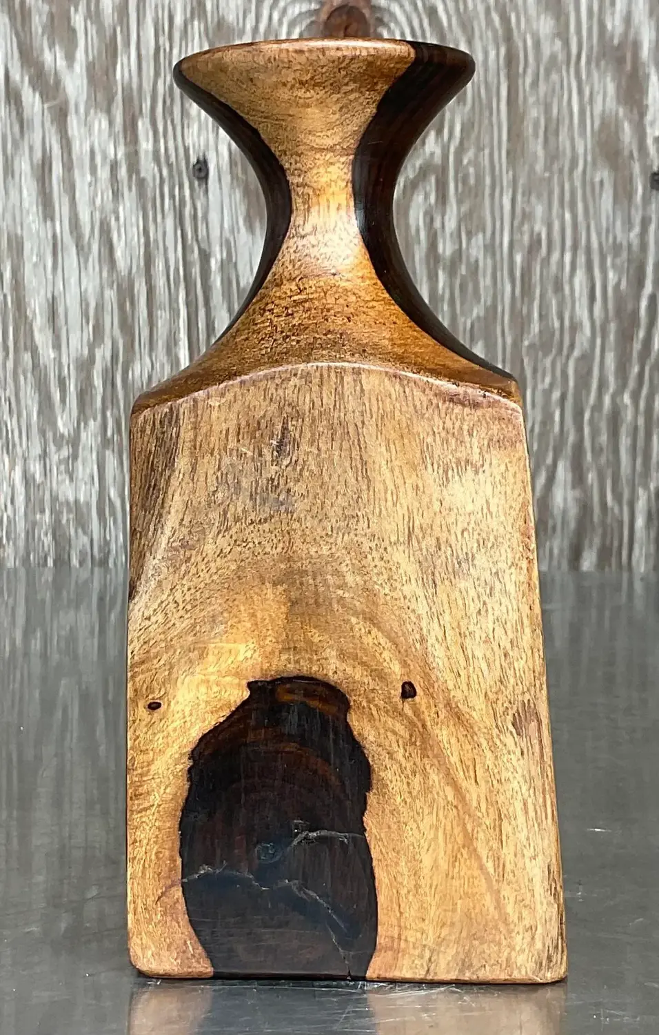 Vintage Boho Wood Vase - Detail view