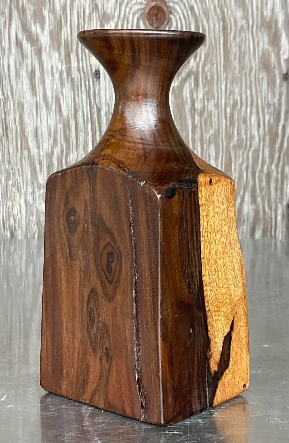 Vintage Boho Wood Vase - Top view